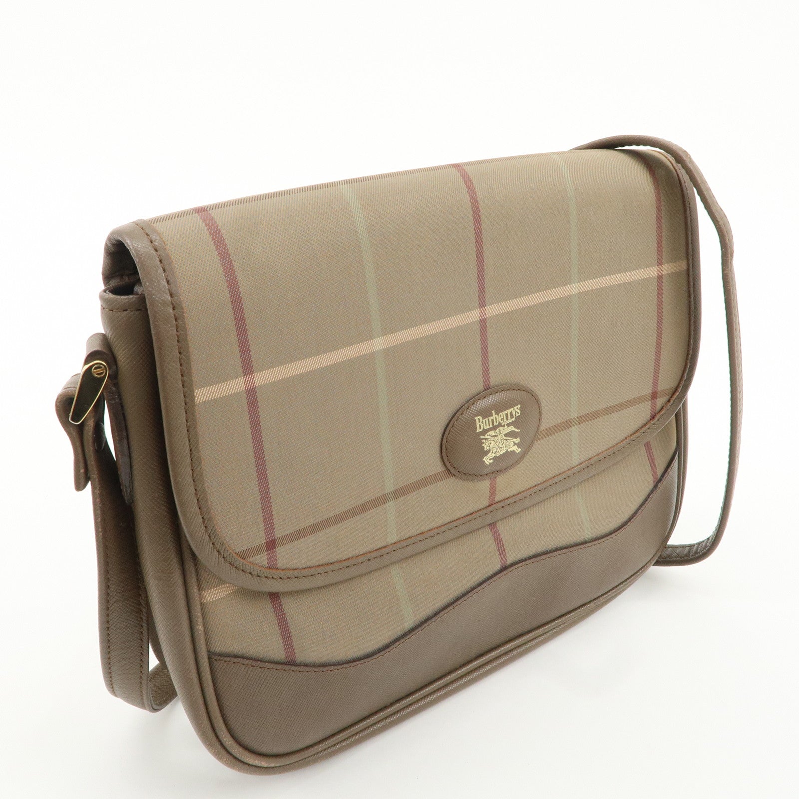 BURBERRY Nova Plaid Set of 2 Canvas Leather Shoulder Bag Pouch