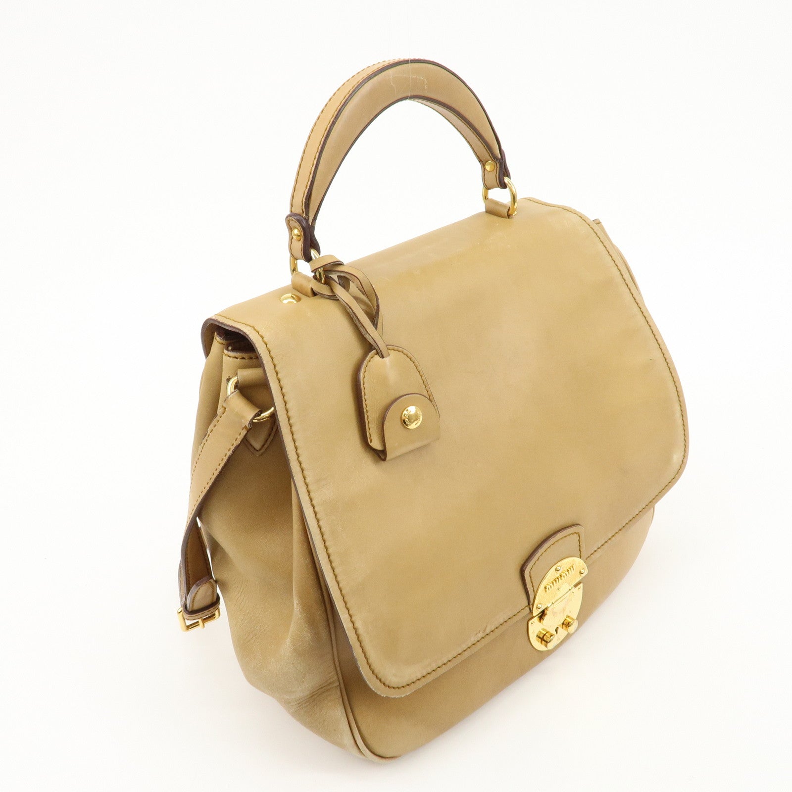 MIU MIU Leather 2Way Shoulder Bag Hand Bag Beige