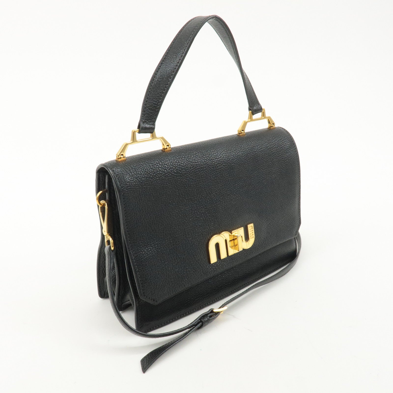 MIU MIU Leather 2WAY Hand Bag Shoulder Bag Black