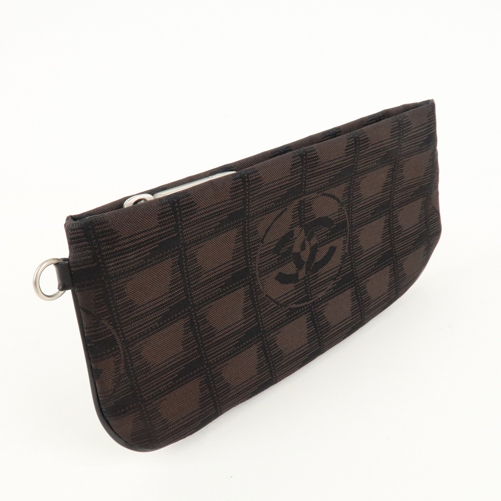 CHANEL New Travel Line Nylon Jacquard Pouch Dark Brown