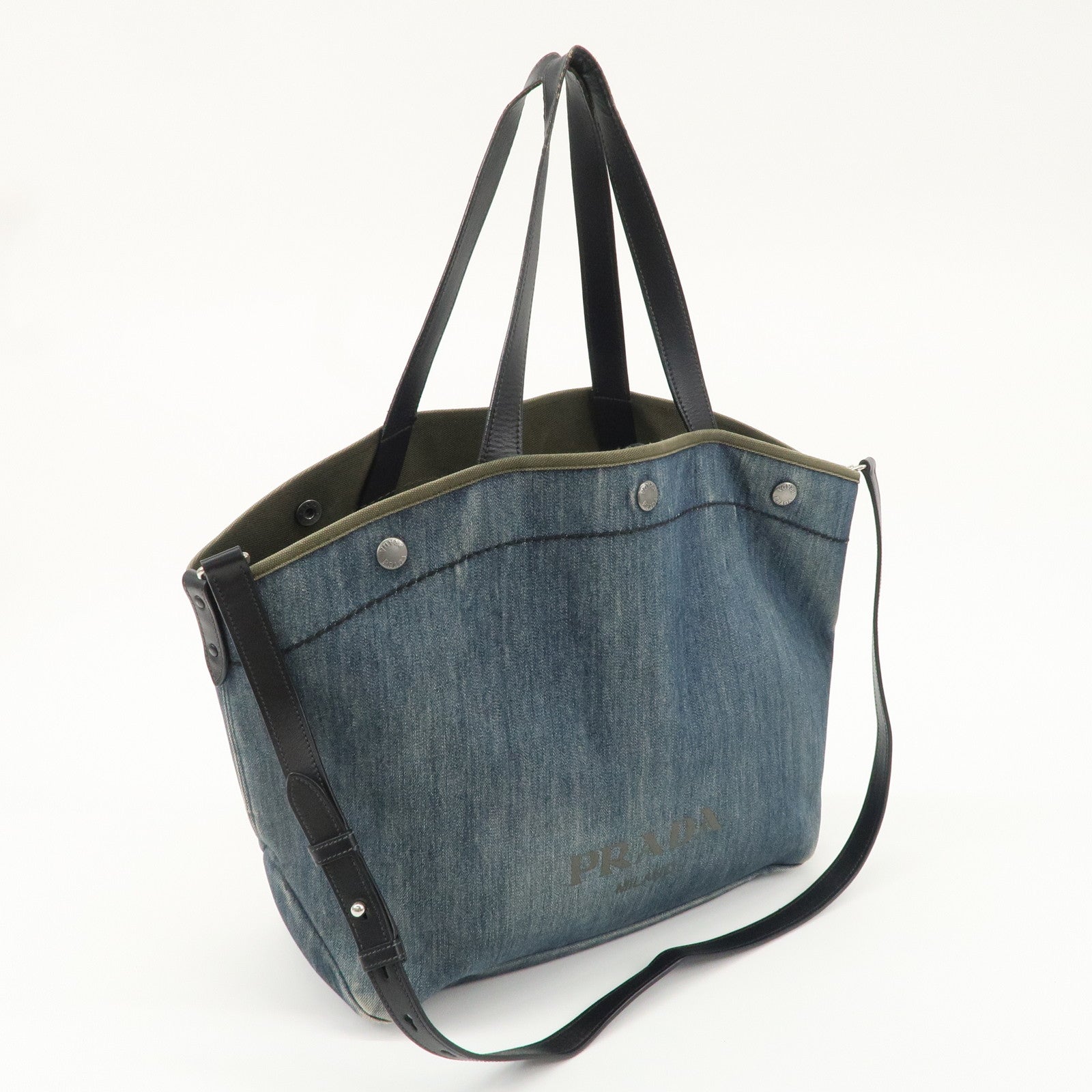 PRADA Denim Leather 2way Shoulder Bag Blue