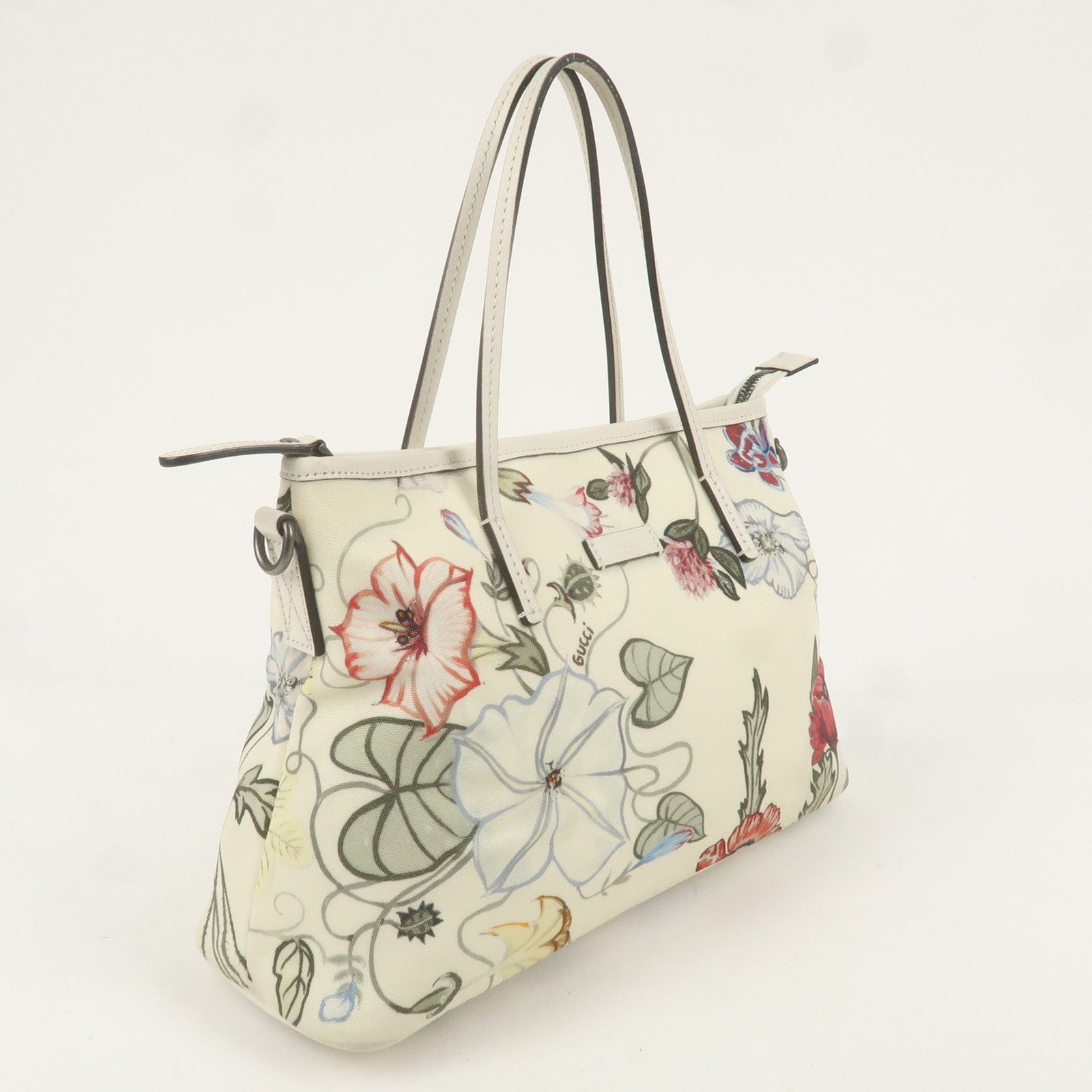 GUCCI Flora Canvas Leather 2WAY Bag Hand Bag 353440