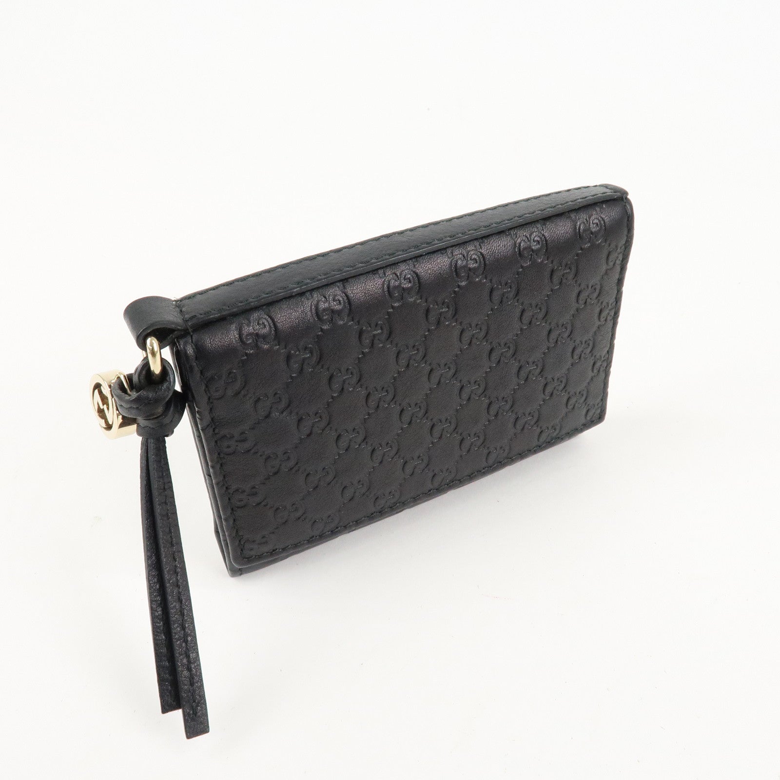 GUCCI Micro Guccissima Leather Bi-fold Card Case Black 323401 Used