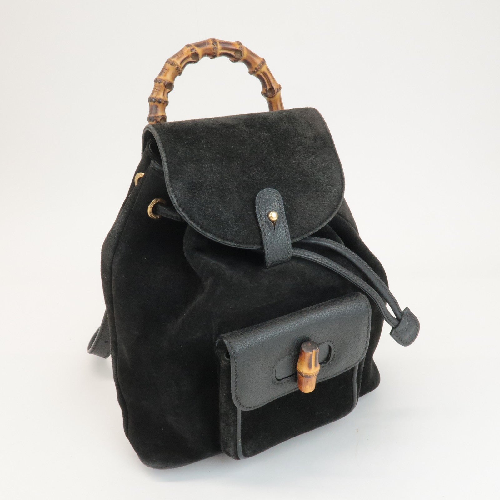 GUCCI Bamboo Suede Leather Mini Back Pack Black 00.2034.0030