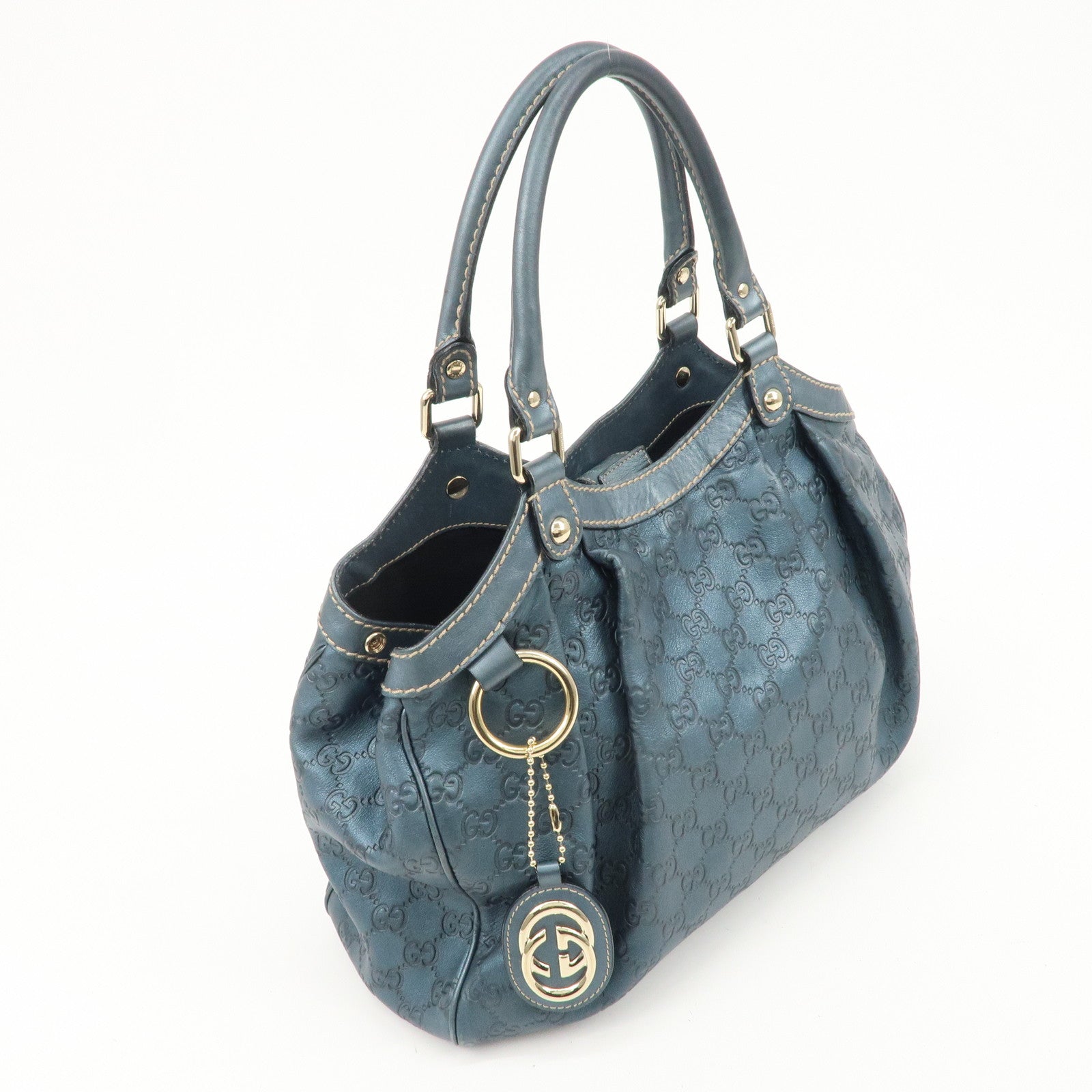 GUCCI Sukey Guccissima Leather Handbag Pearl Blue 211944 Used