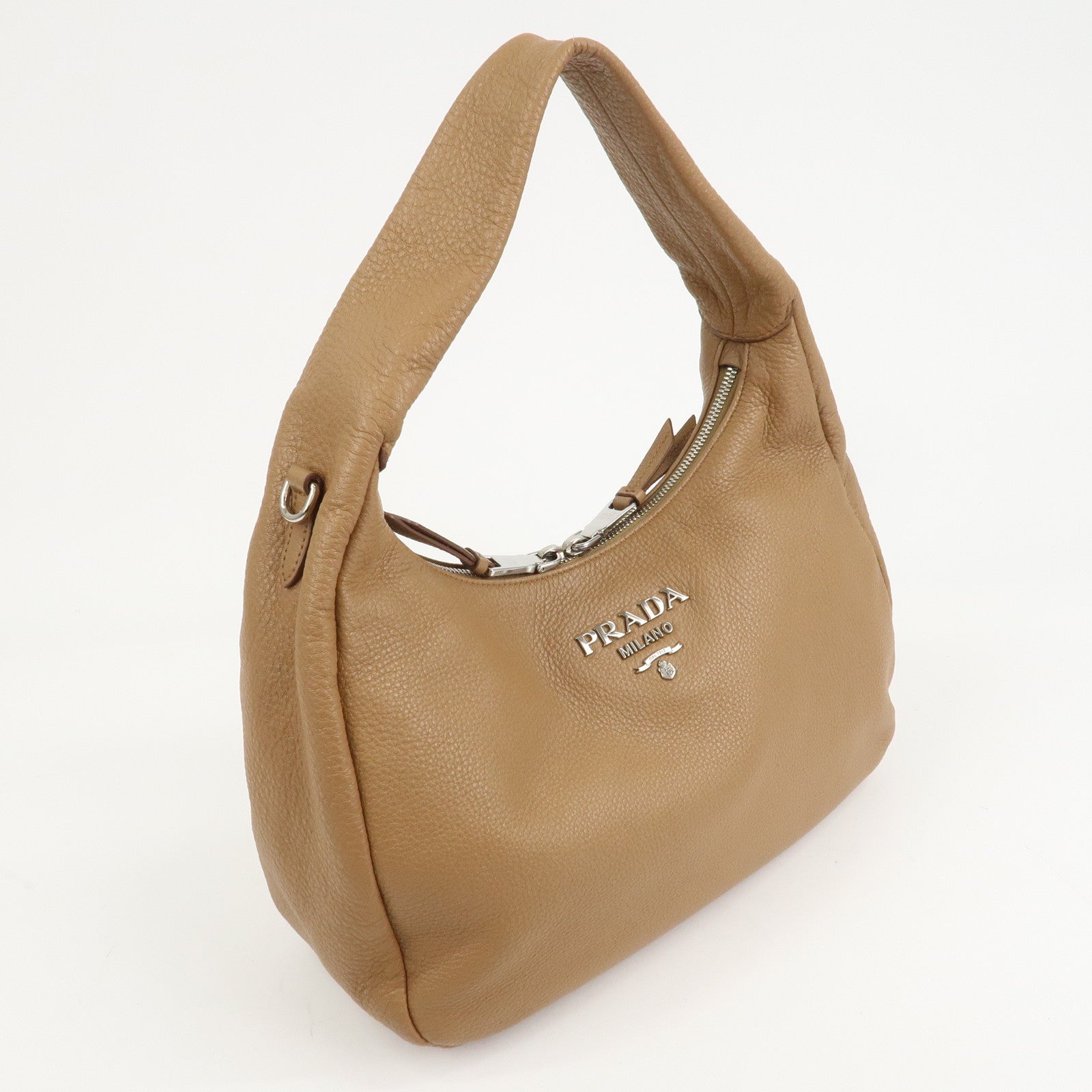 PRADA Logo Leather One Shoulder Bag Hand Bag Light Brown