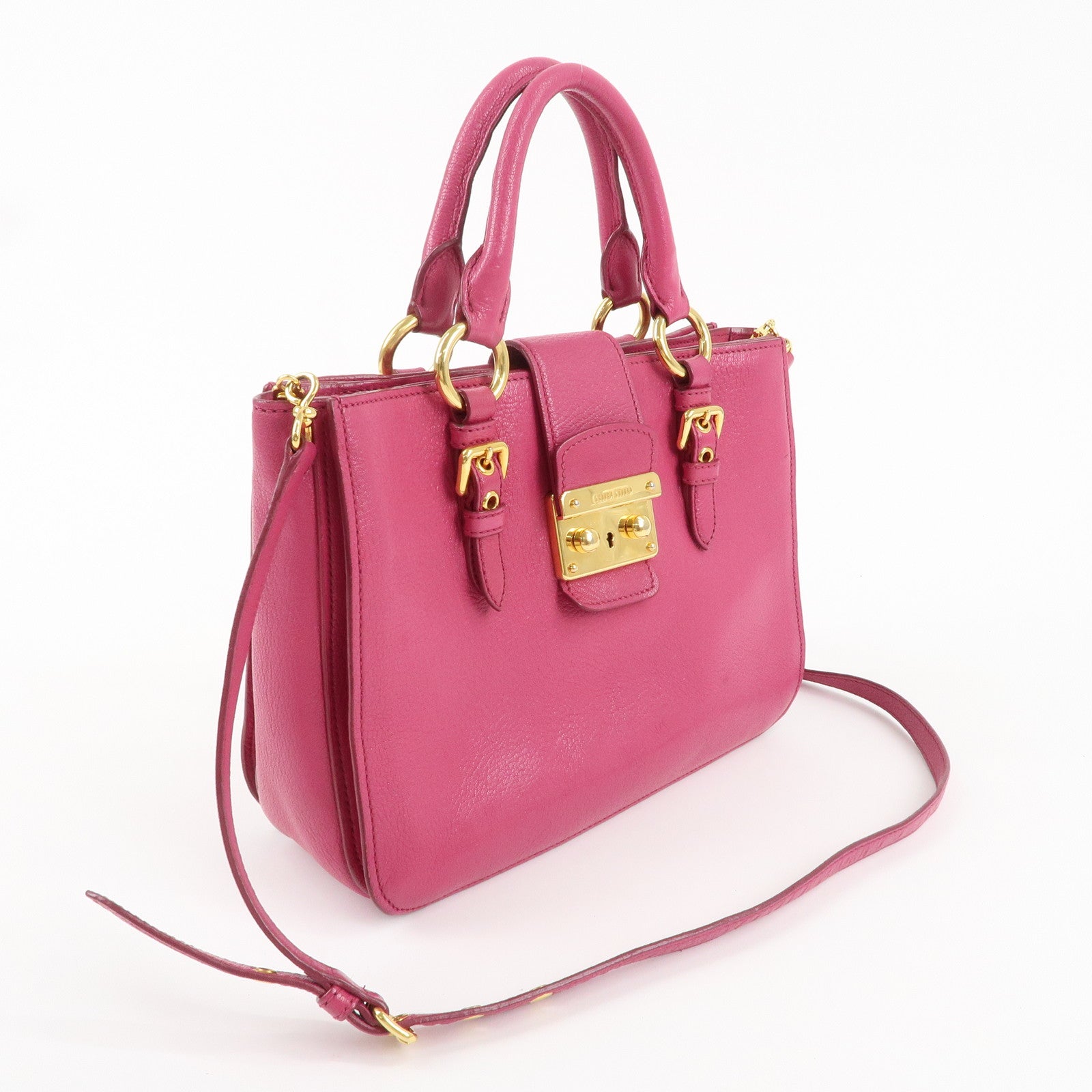 MIU MIU Leather 2WAY Bag Hand Bag Pink Gold Hardware