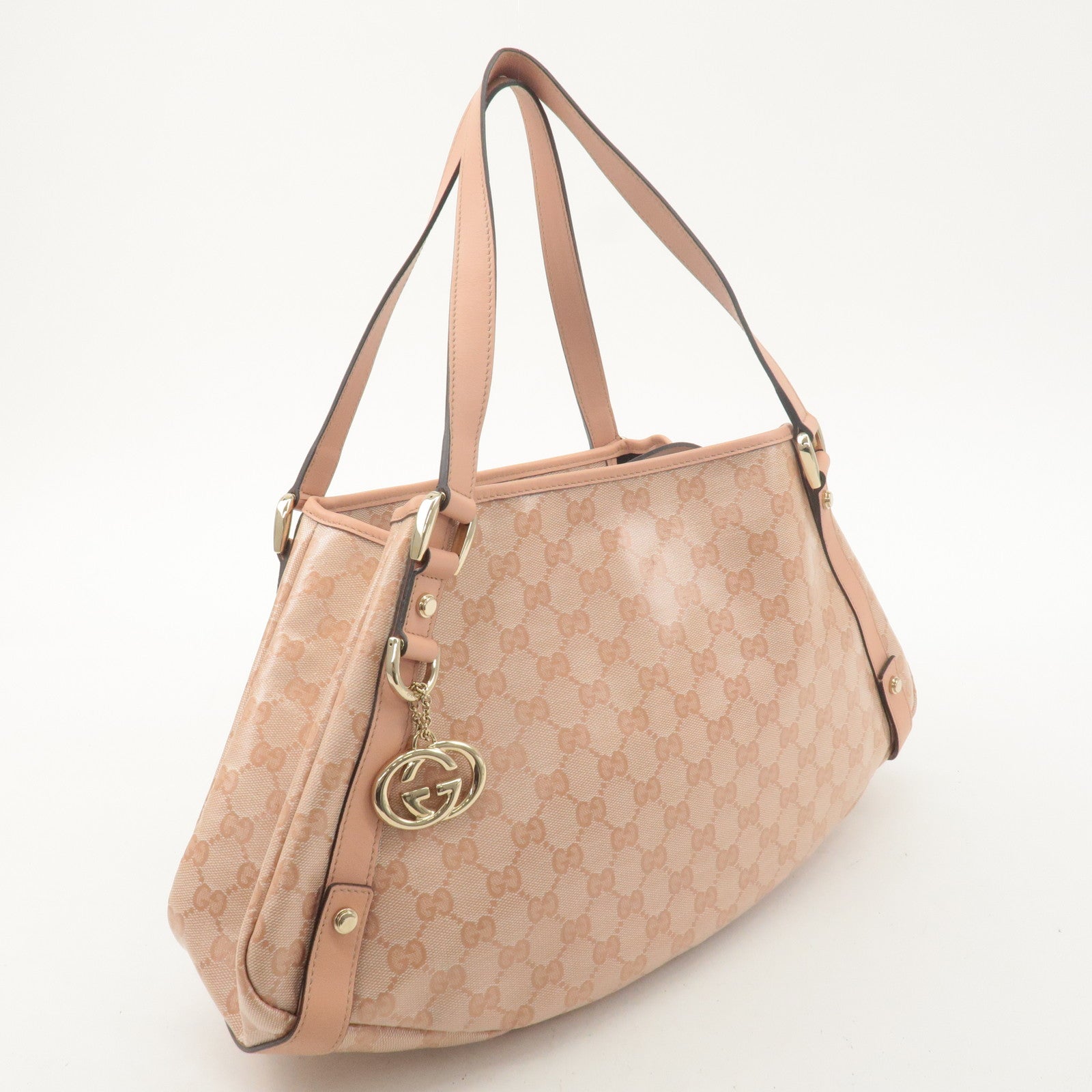 GUCCI Abbey GG Crystal Leather Tote Hand Bag Pink 130736