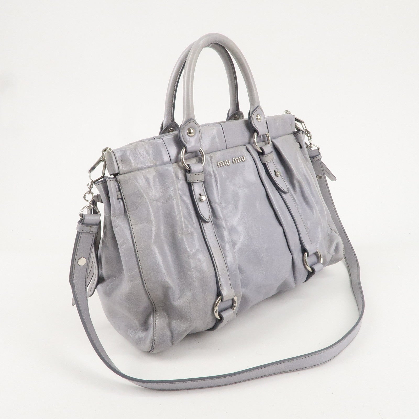 MIU MIU Leather 2Way Shoulder Bag Hand Bag Gray RT0383