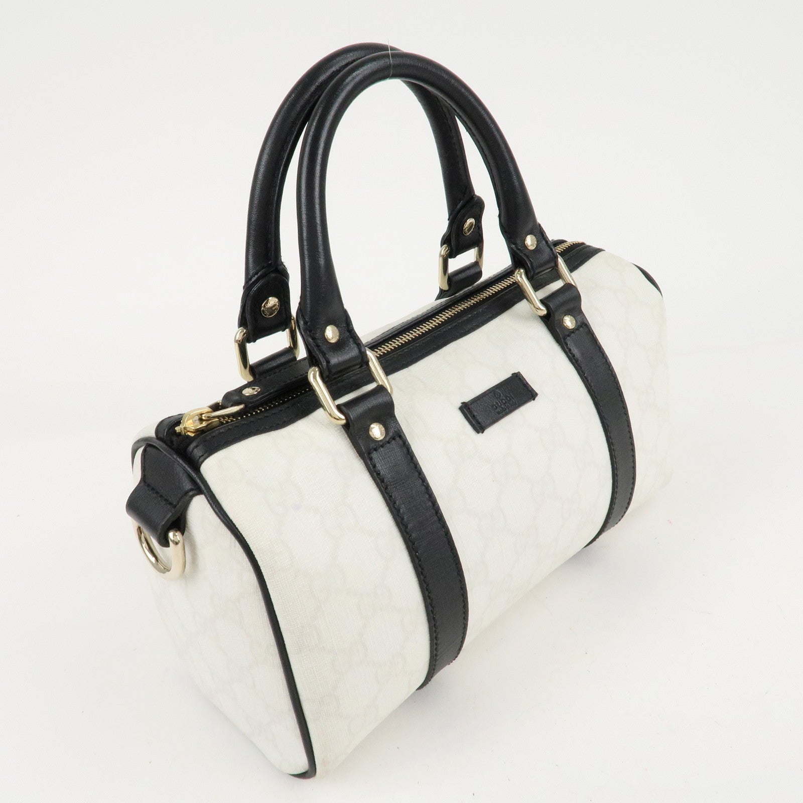 GUCCI GG Supreme Patent Leather Mini Boston Bag Ivory Black 193604