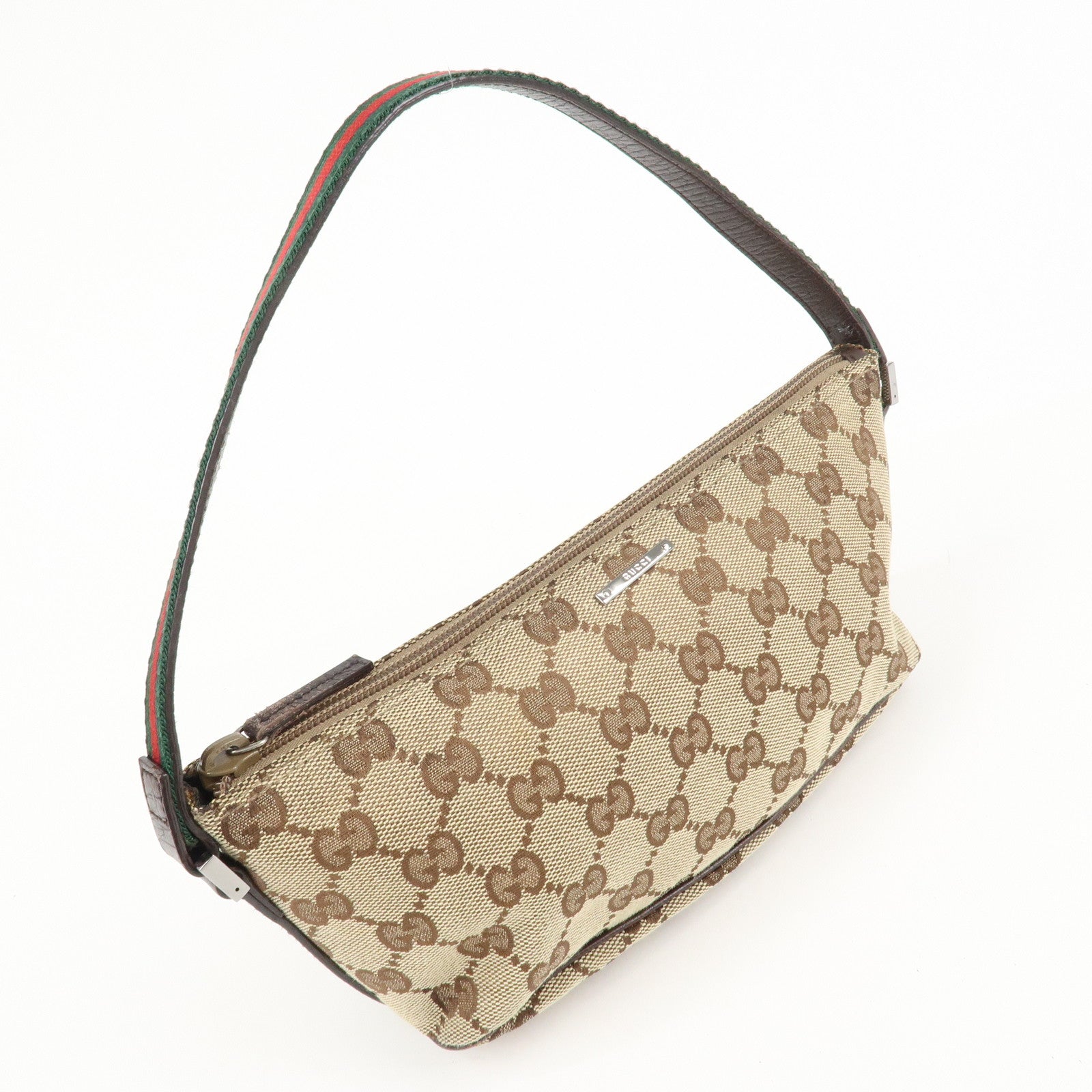 GUCCI Sherry GG Canvas Leather Accessory Pouch Hand Bag 141809 Used