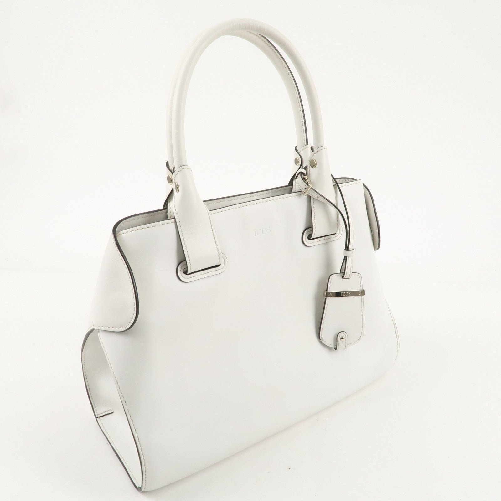 TOD
S Leather Cape Bag Hand Shoulder Bag White Gold Hardware