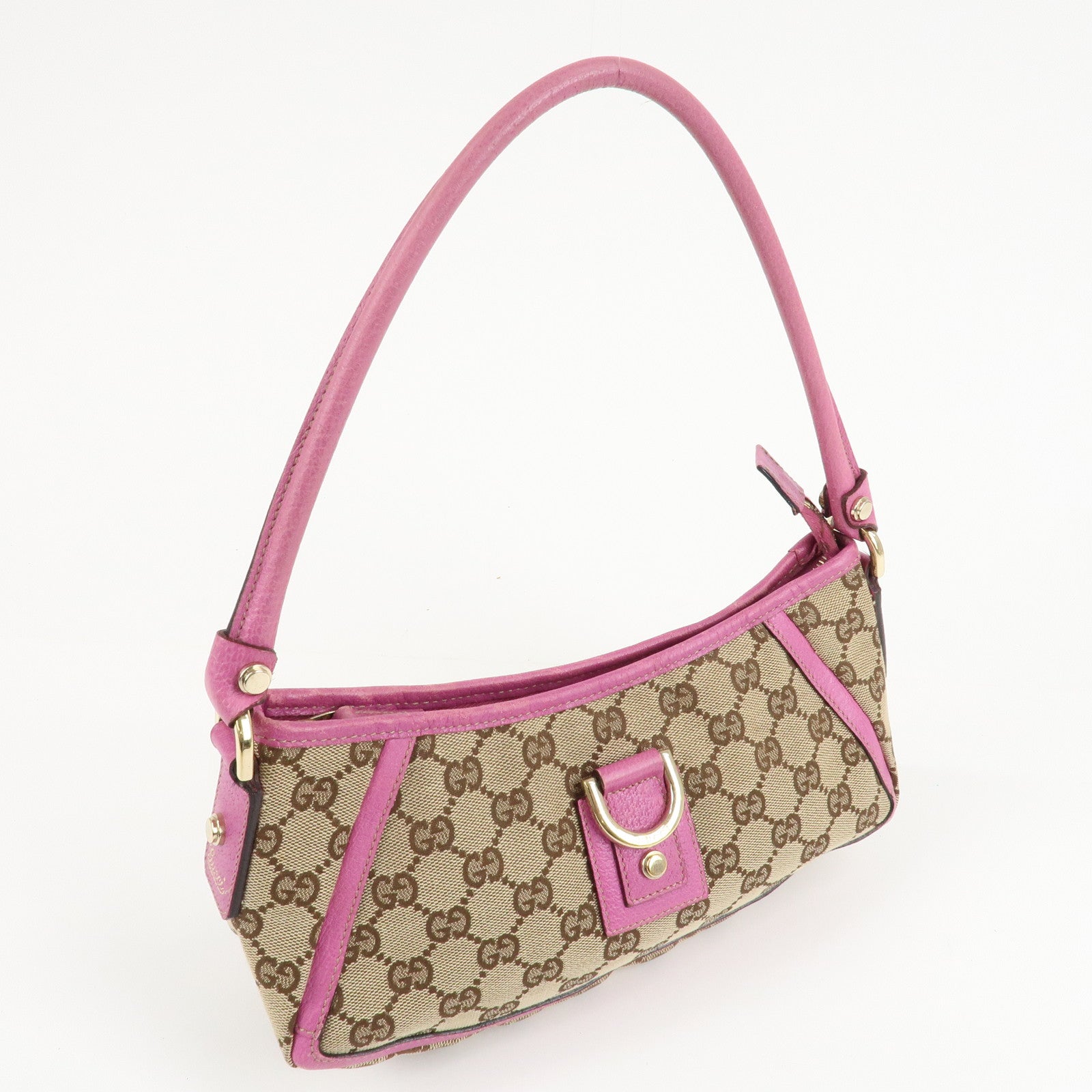 GUCCI Abbey GG Canvas Leather Shoulder Bag Pink Beige 130939 Used