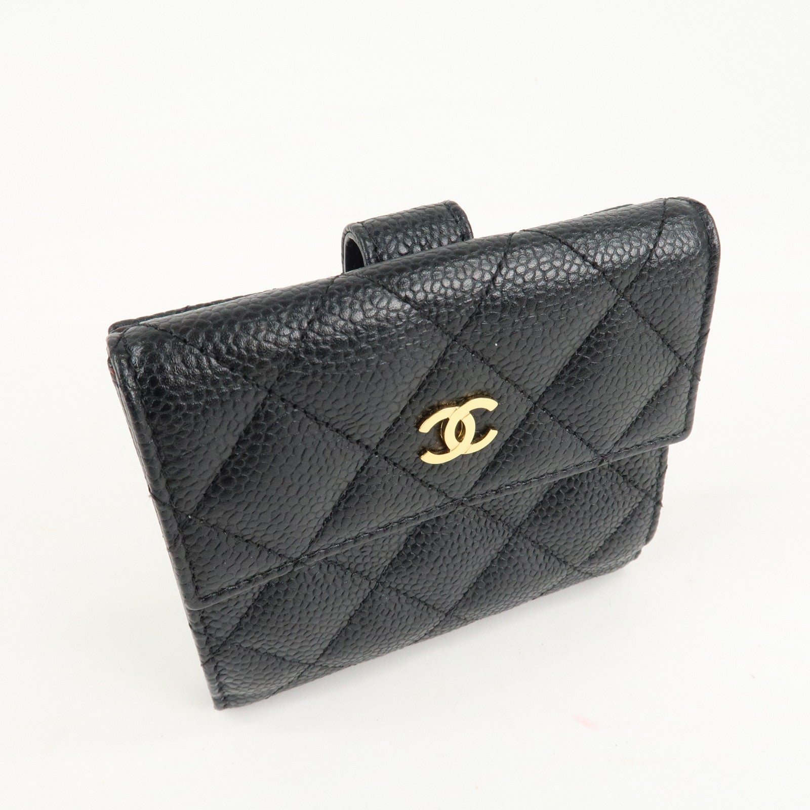 CHANEL Matelasse Cavier Skin W Hook Wallet Black A48980