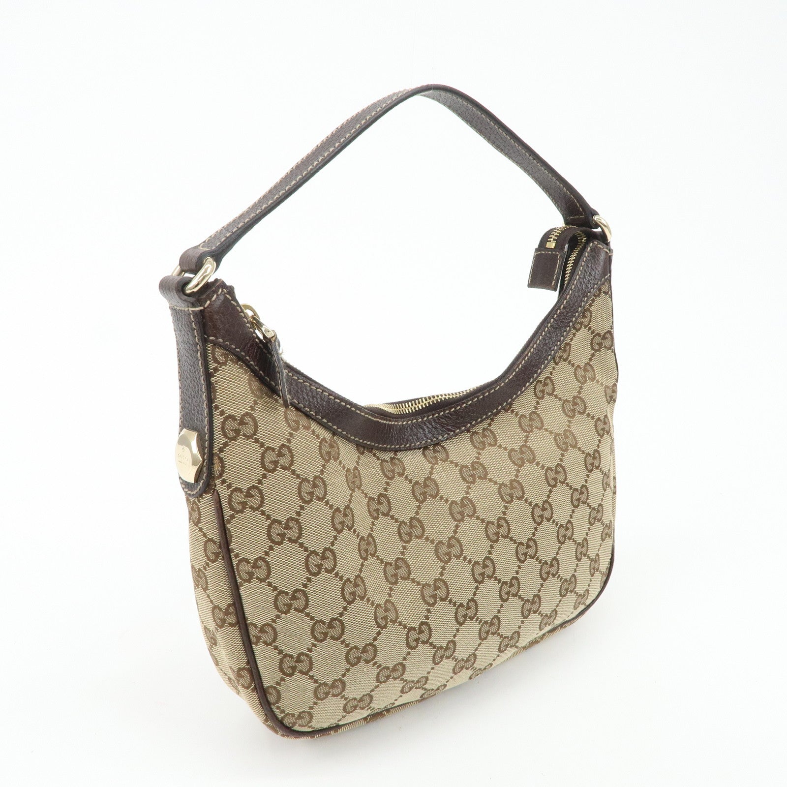 GUCCI GG Canvas Leather Shoulder Bag Hand Bag Brown Beige 154395 Used