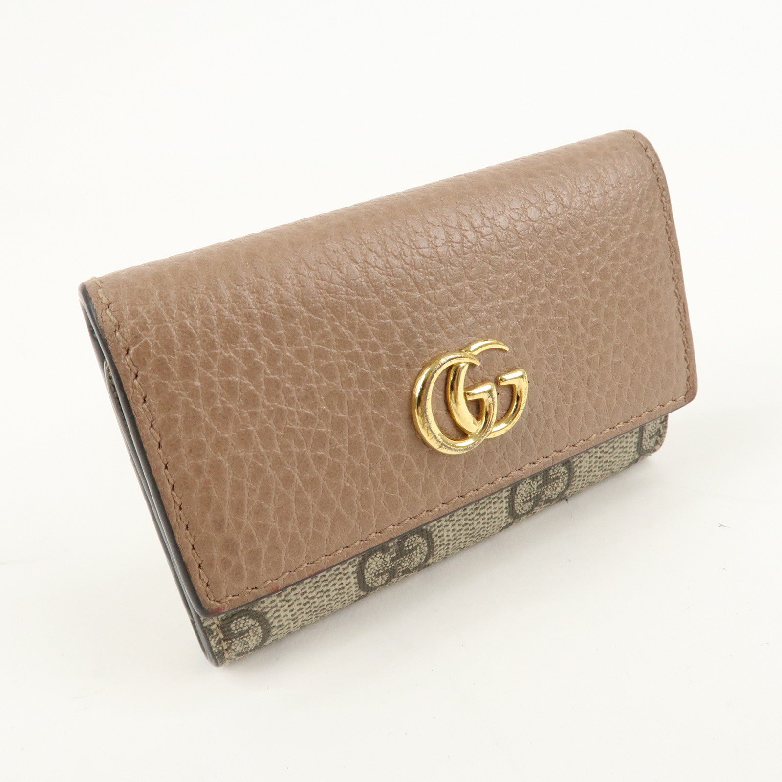 GUCCI GG Marmont Leather GG Supreme 6 Key Case Beige 456118