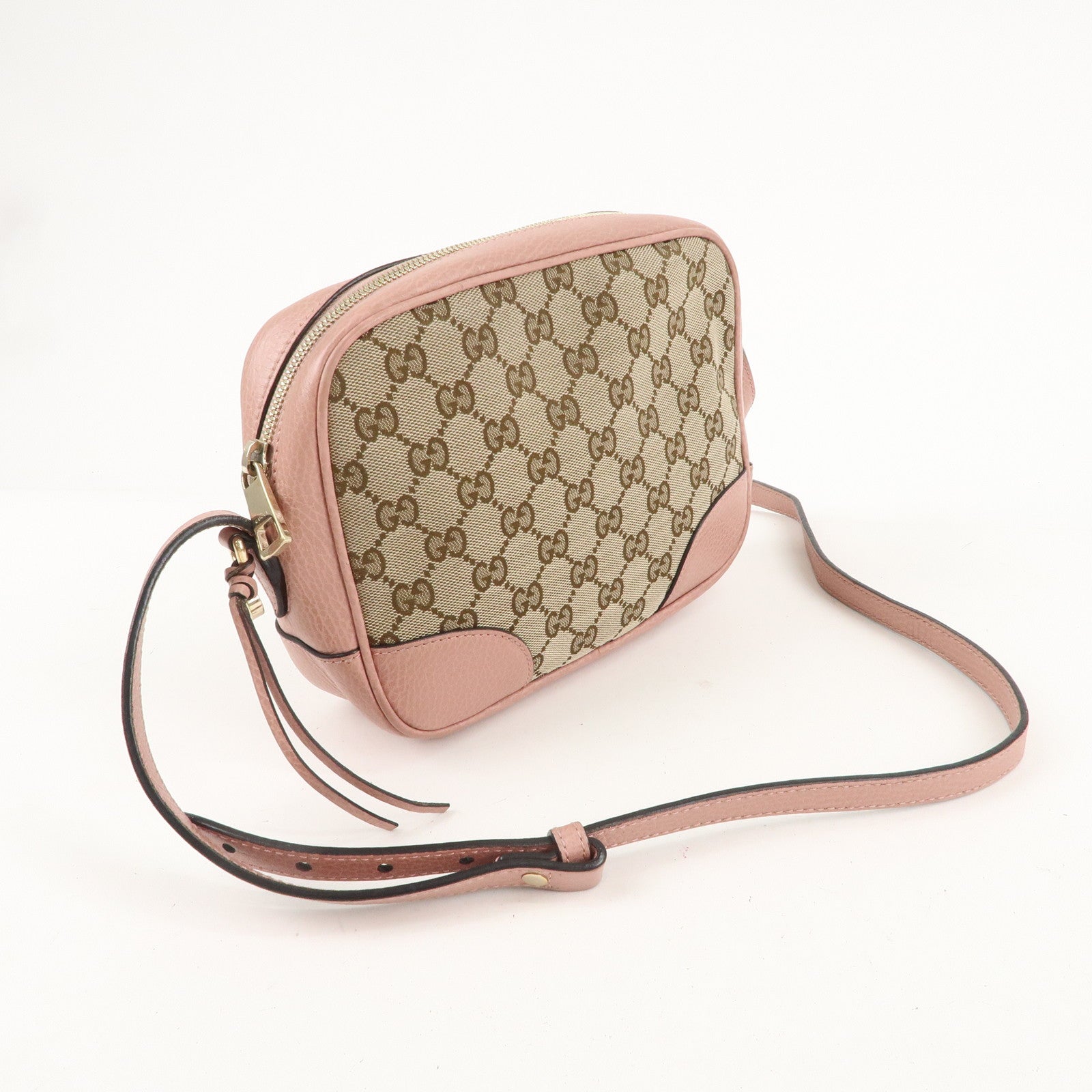 GUCCI GG Canvas Leather Shoulder Bag Beige Pink 449413