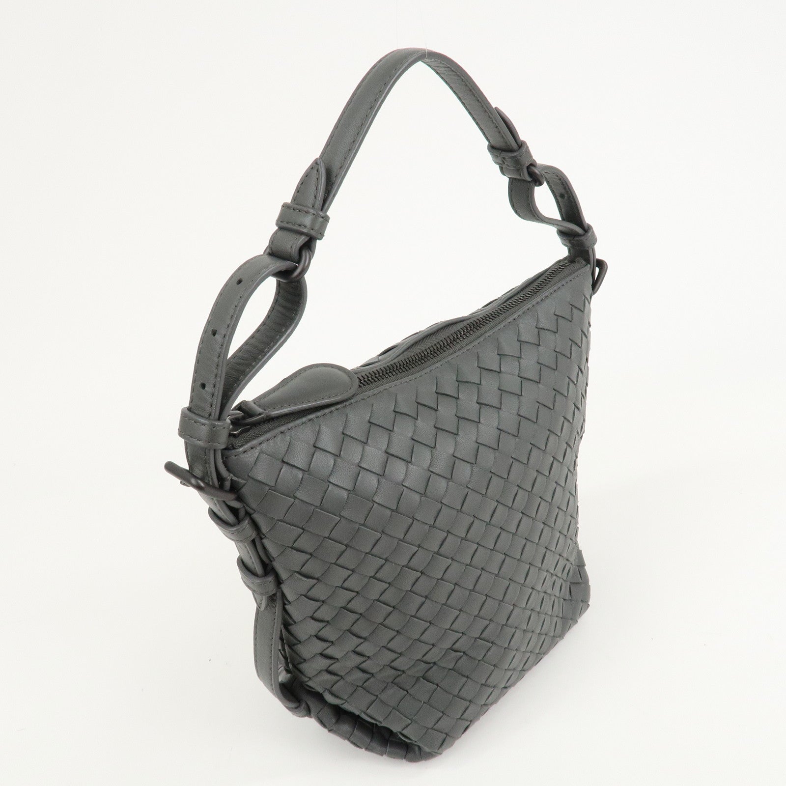 BOTTEGA VENETA Intrecciato Leather Semi Shoulder Bag Gray