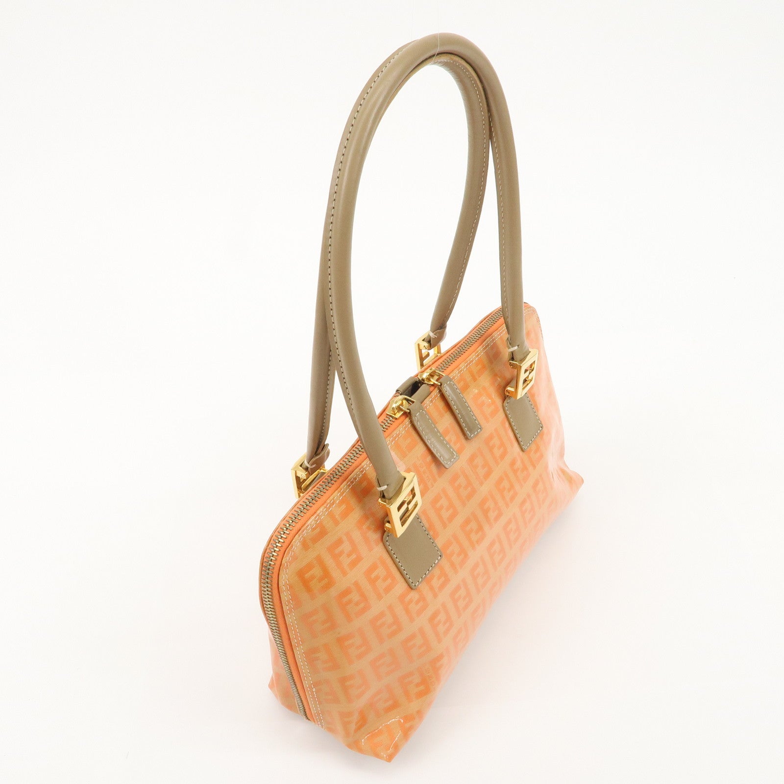 FENDI Zucchino PVC Leather Shoulder Bag Han Bag Beige Orange Used