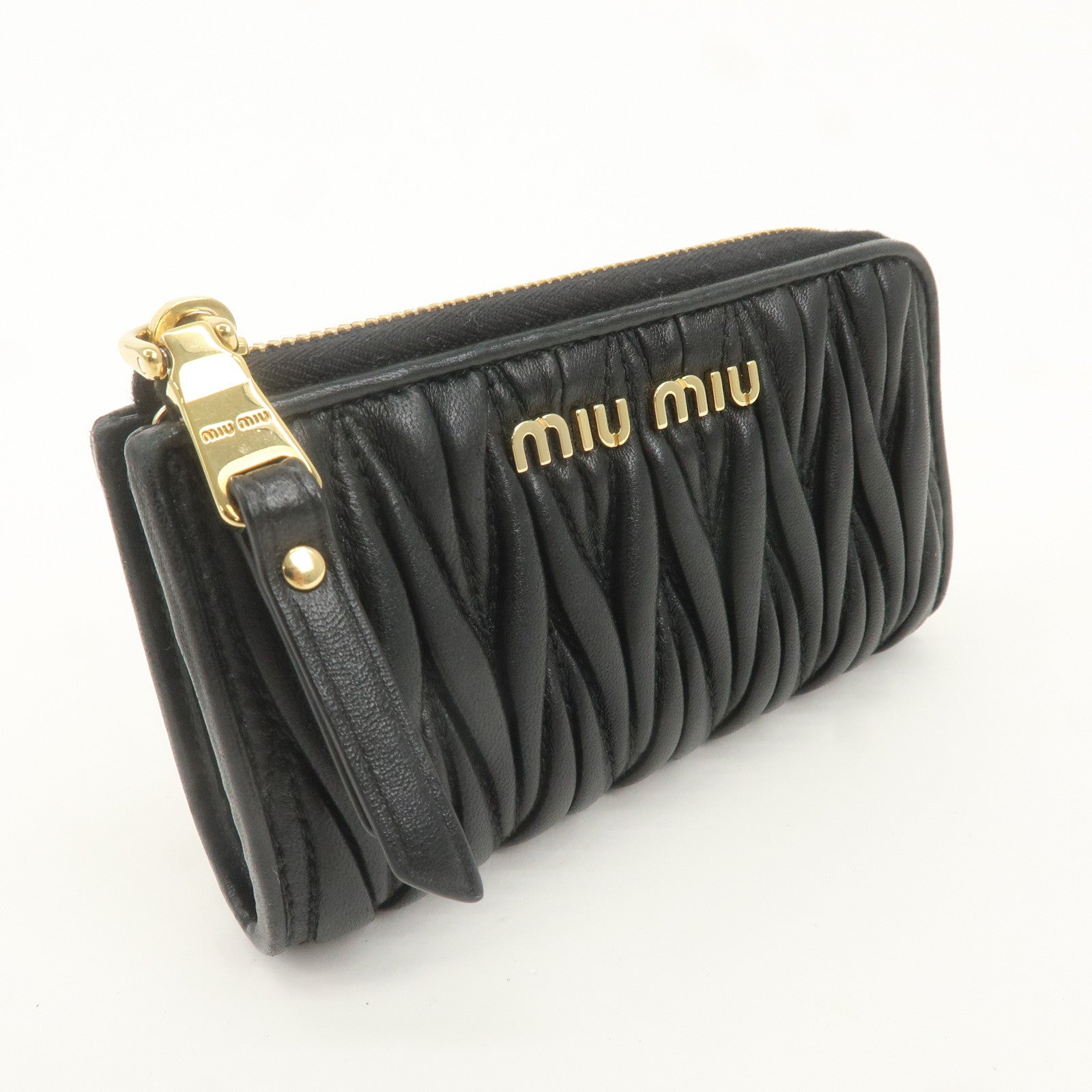 MIU MIU Matelasse Leather Coin Case Black 5PP026