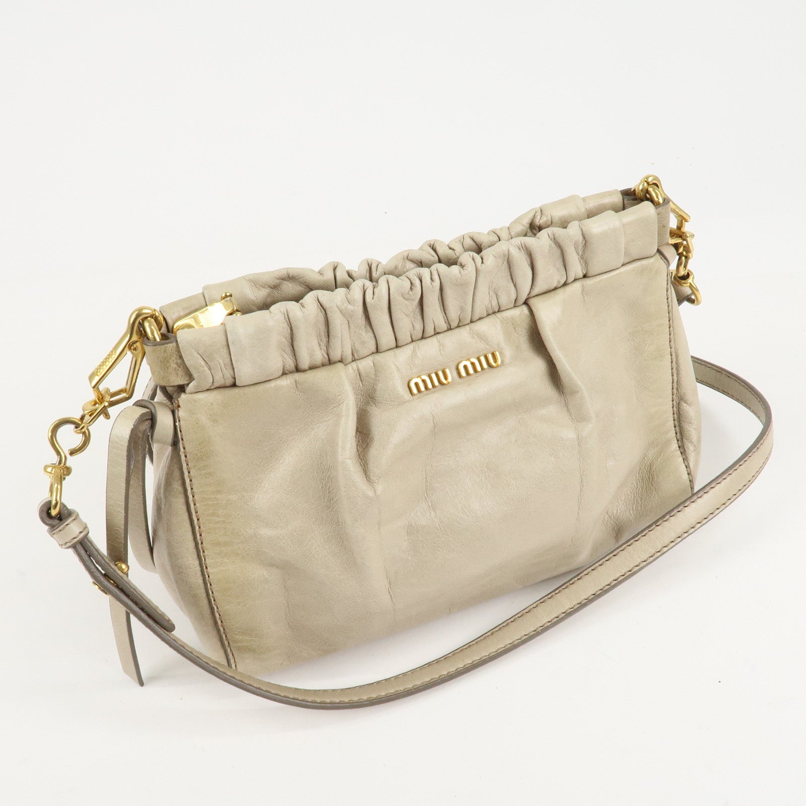 MIU MIU Leather Shoulder Bag Crossbody Bag Ivory