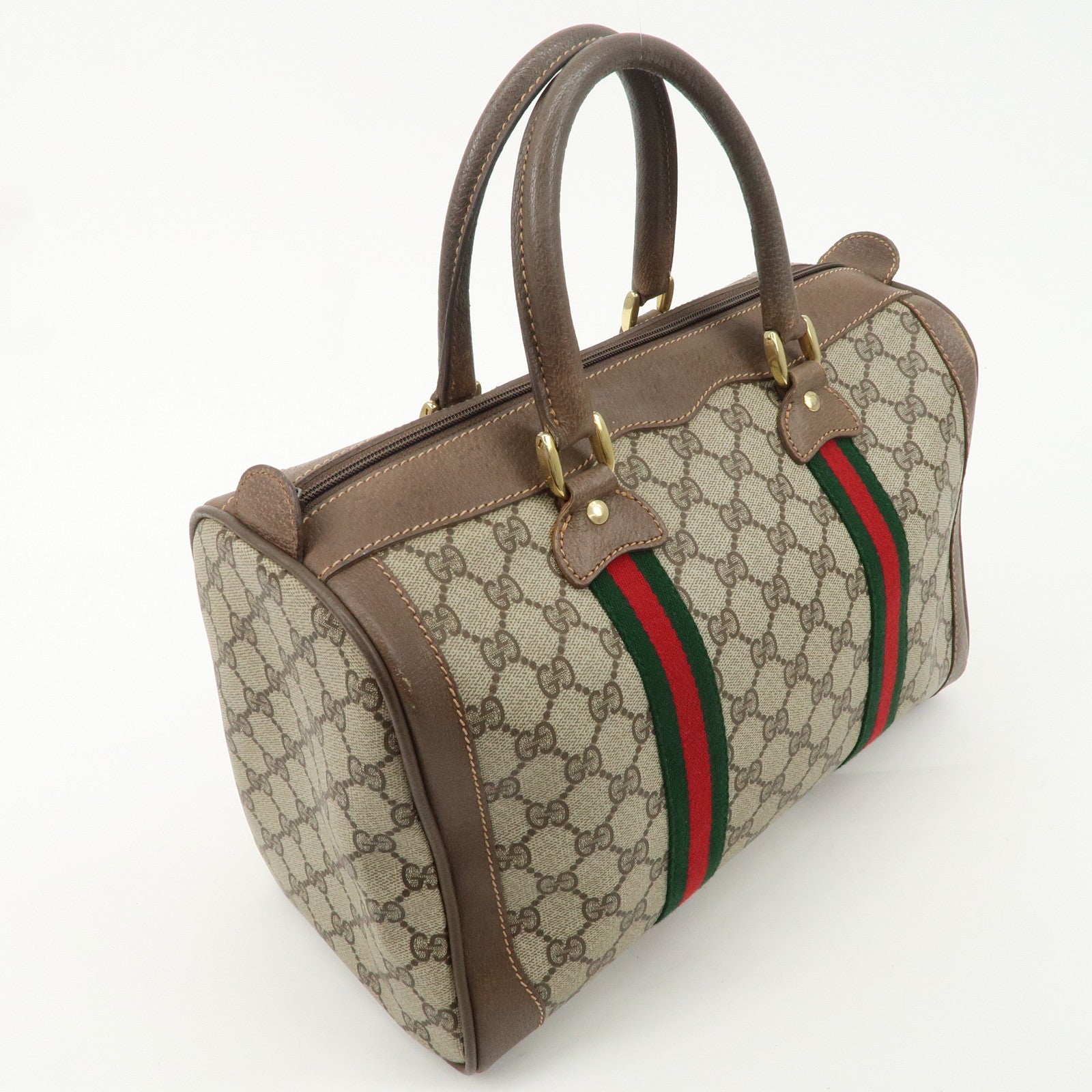 GUCCI Old Gucci Sherry GG Plus Leather Boston Bag 002.98.8 Used