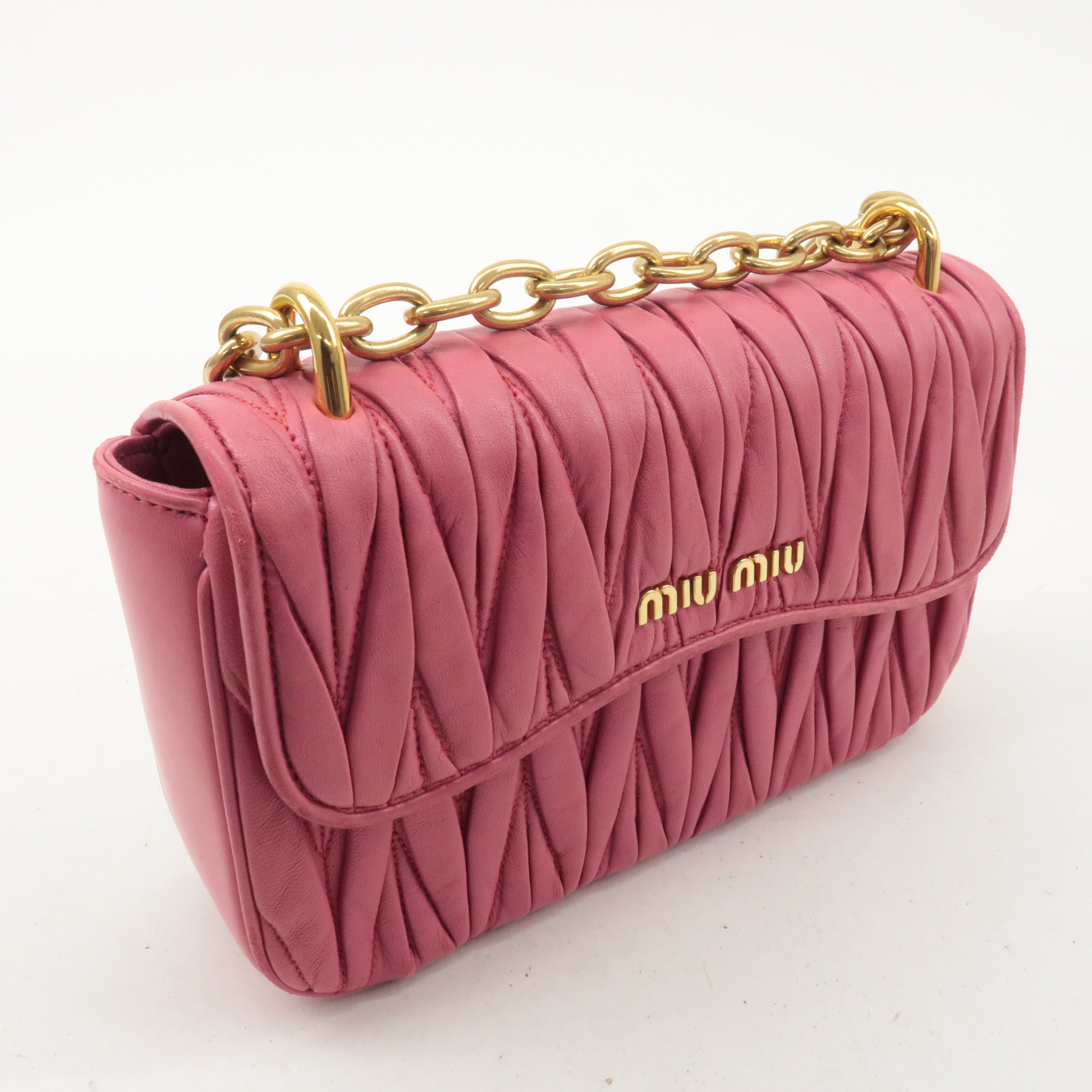 MIU MIU Matelasse Leather Chain Shoulder Bag Pink 5BD140