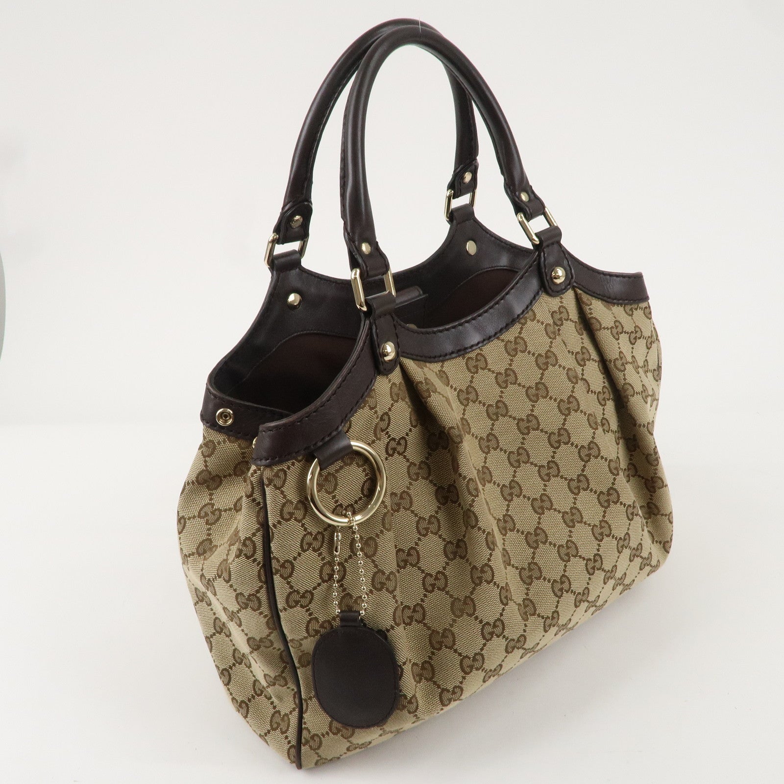 GUCCI Sukey GG Canvas Leather Tote Bag Beige Brown 211944