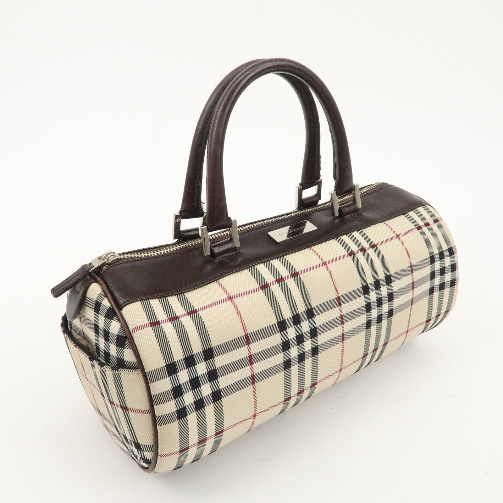 BURBERRY Nova Plaid Canvas Leather Hand Bag Shoulder Bag