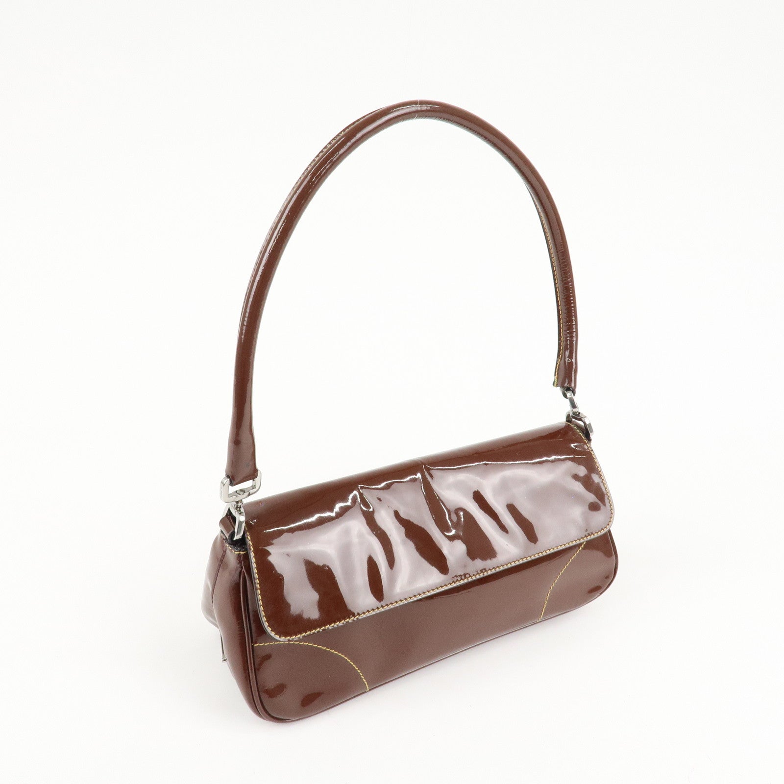 PRADA Patent Leather Shoulder Bag Brown