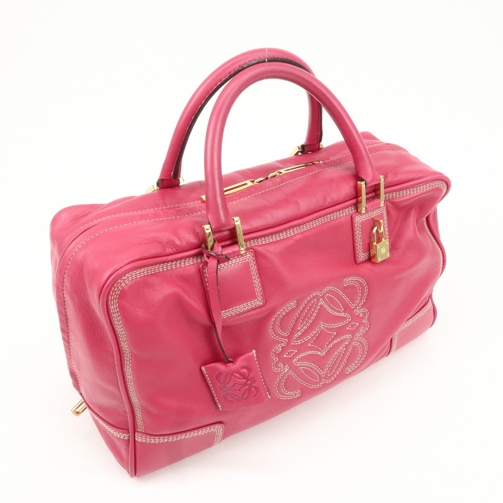 LOEWE Anaglam Amazone 35 Leather Hand Bag Boston Bag Pink Used