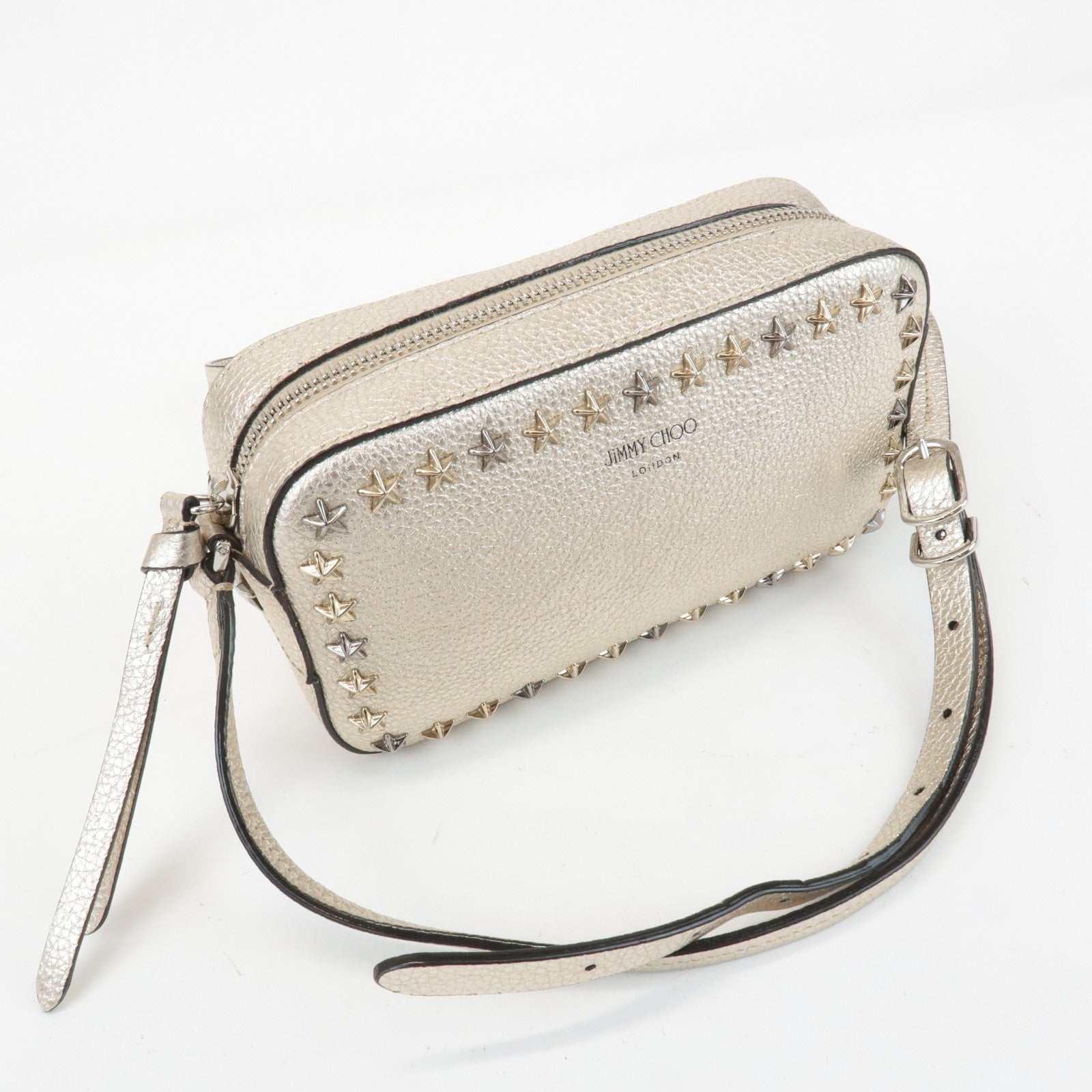 JIMMY CHOO Leather Studs Small Shoulder Bag Silver