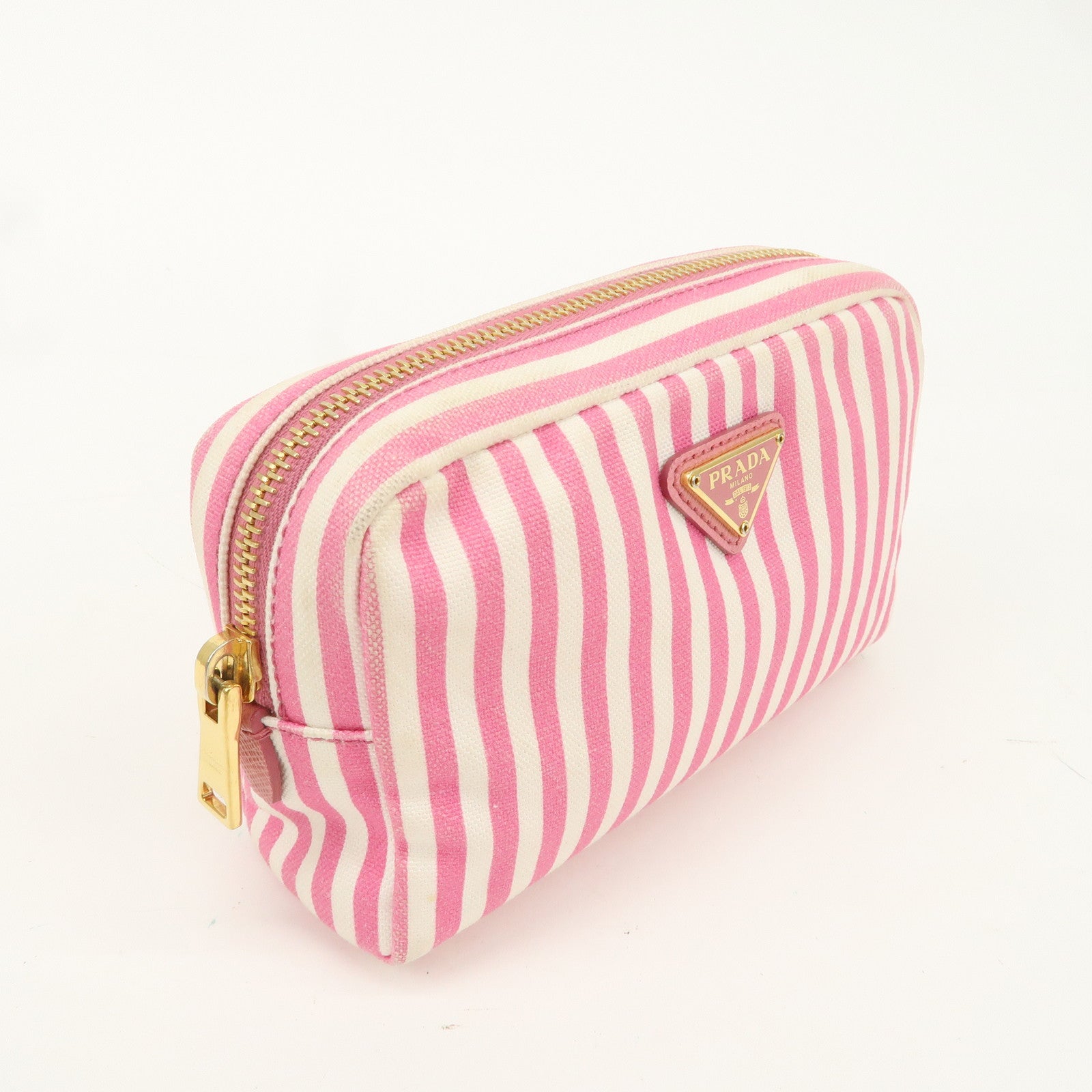 PRADA Capana Canvas Pouch Pink White Stripe 1NA021