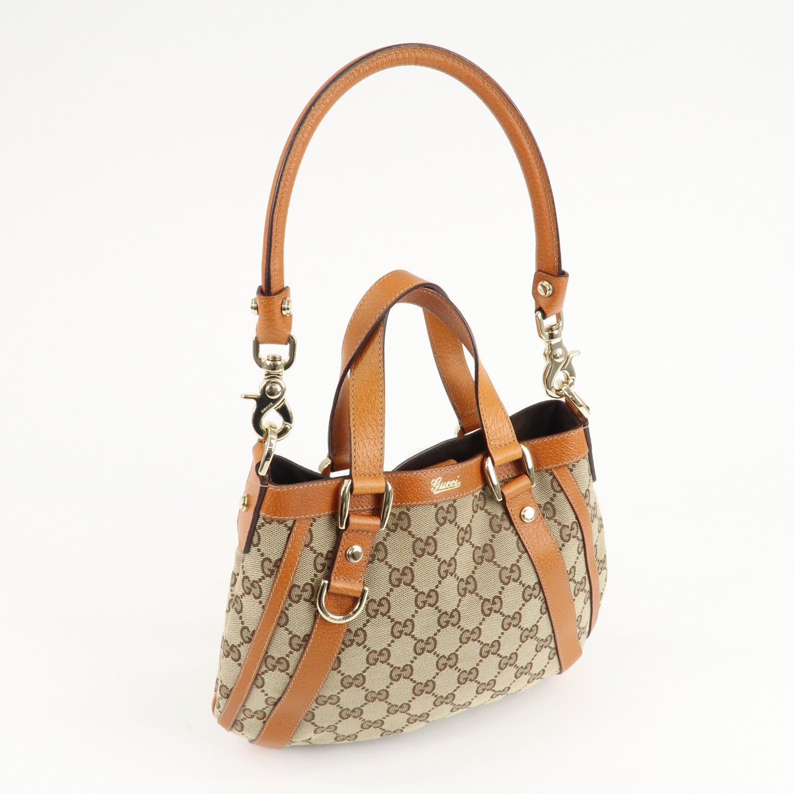 GUCCI GG Canvas Leather 2Way Shoulder Bag Beige Brown 146246