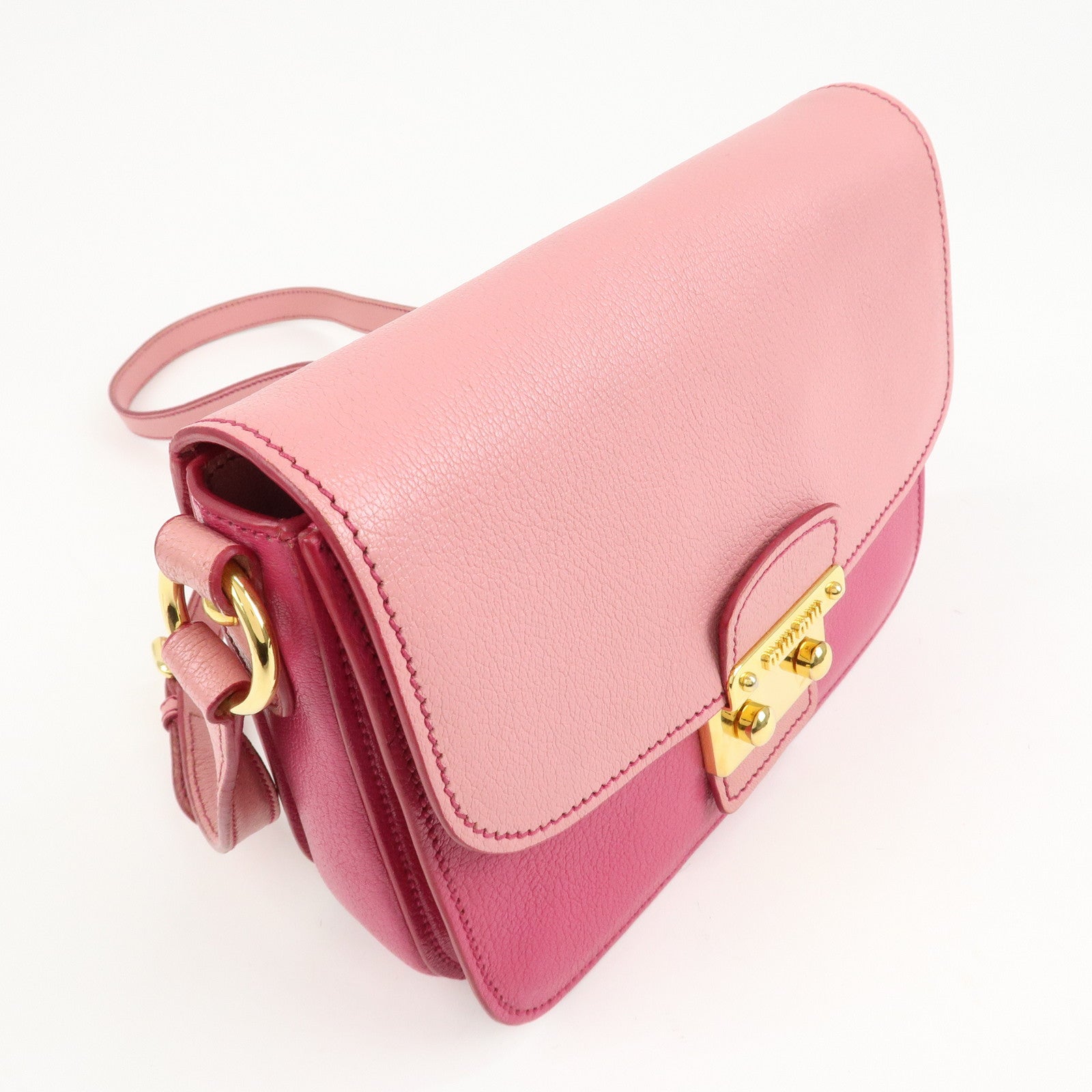 MIU MIU Madras Leather Bicore bicolor Shoulder Bag Pink Used