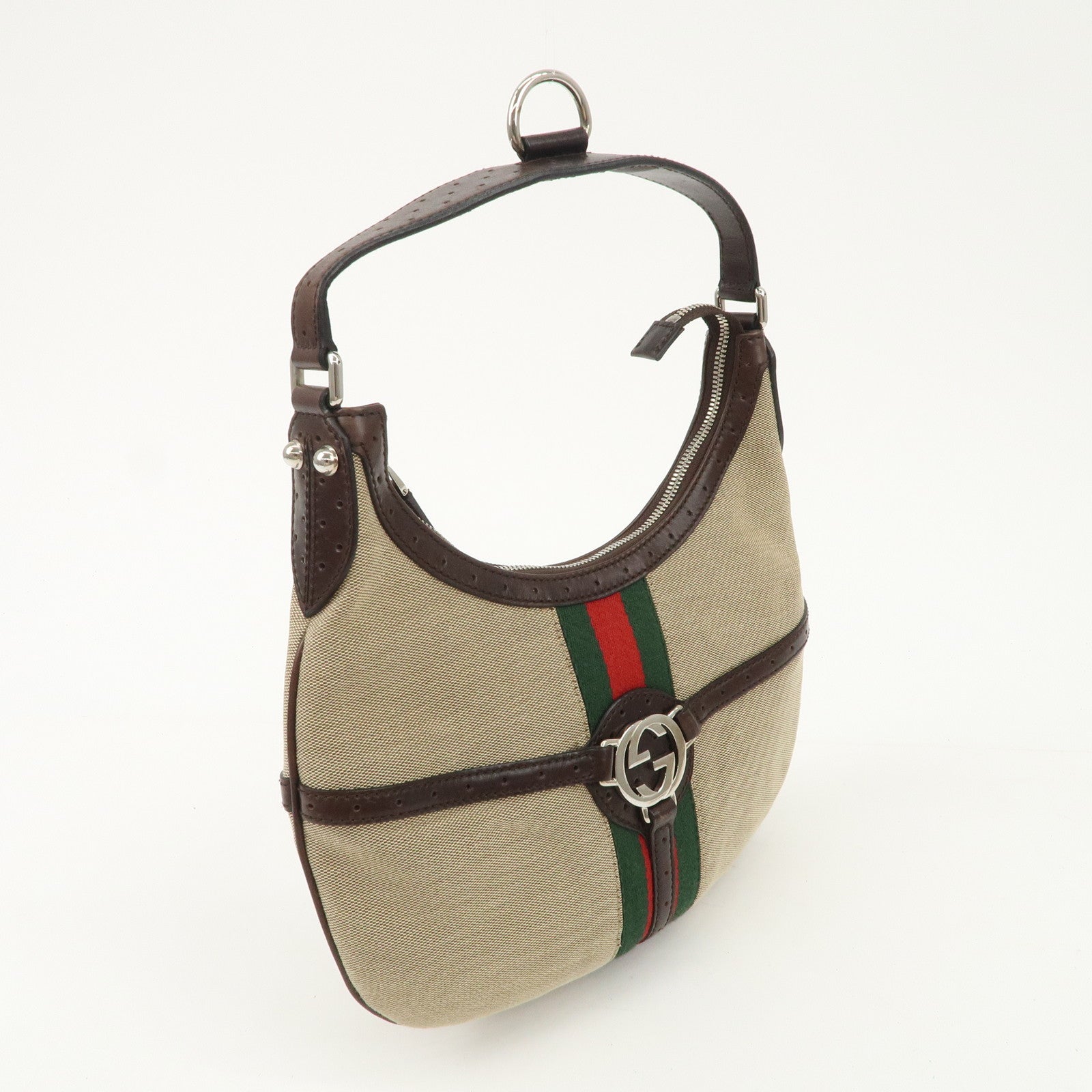 GUCCI Interlocking G Sherry Canvas Leather Shoulder Bag 114869 Used