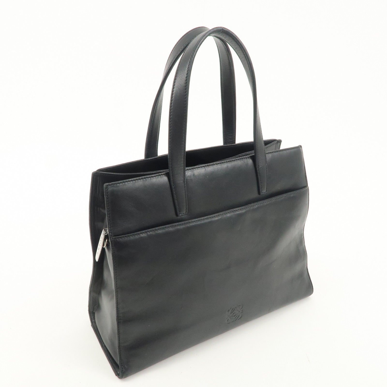 LOEWE Anagram Leather Tote Bag Hand Bag Shoulder Bag Black Used