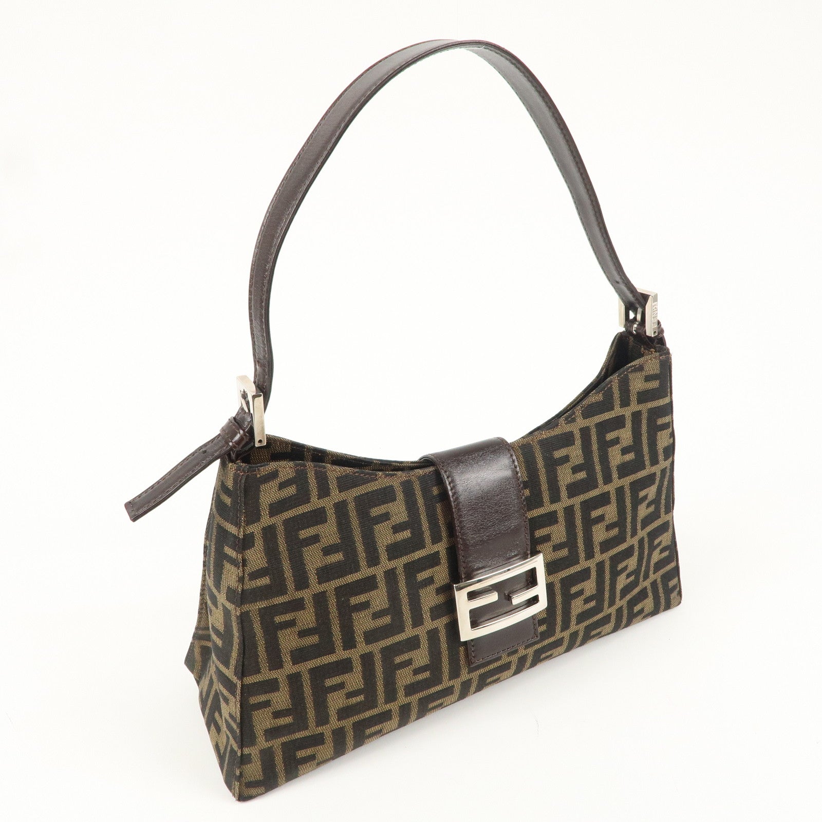 FENDI Zucca Canvas Leather One Shoulder Bag 916115002 Brown