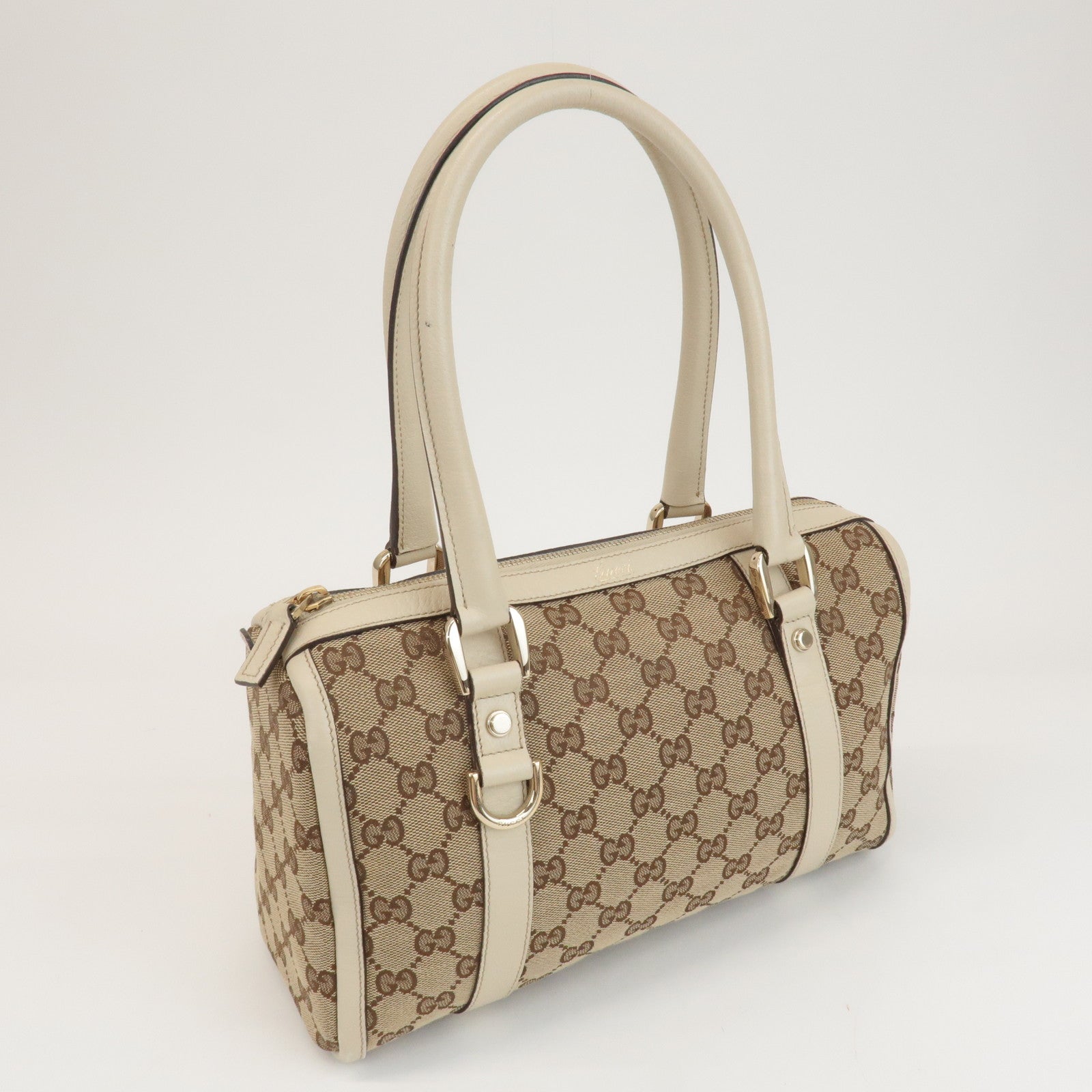 GUCCI Abbey GG Canvas Leather Hand Bag Beige Ivory 130942 Used