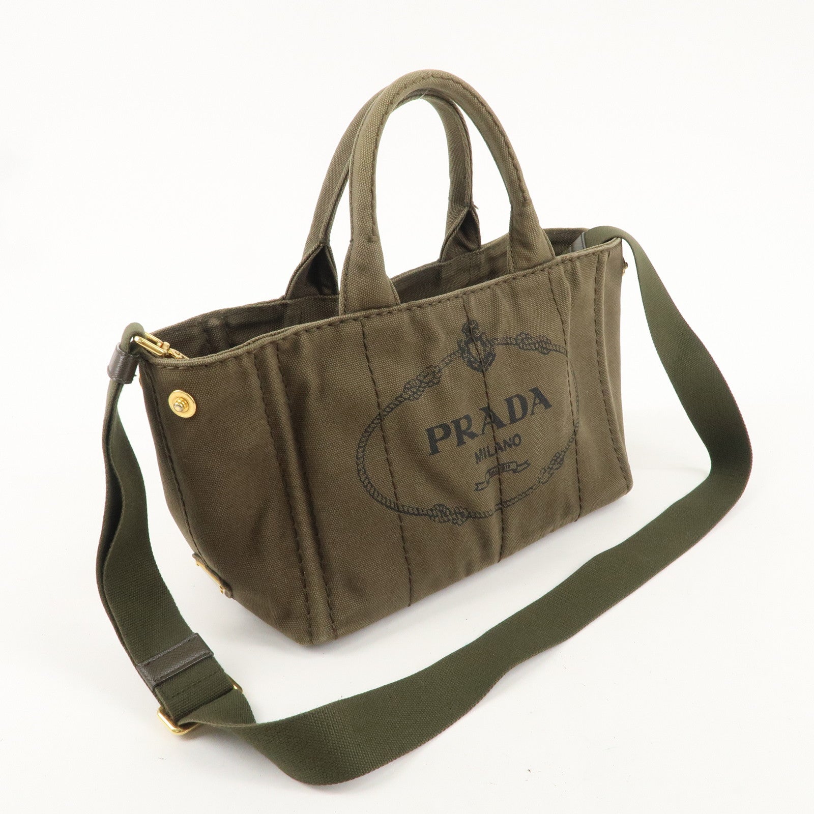 PRADA Canapa Mini Canvas 2Way Bag Hand Bag Khaki B2439G