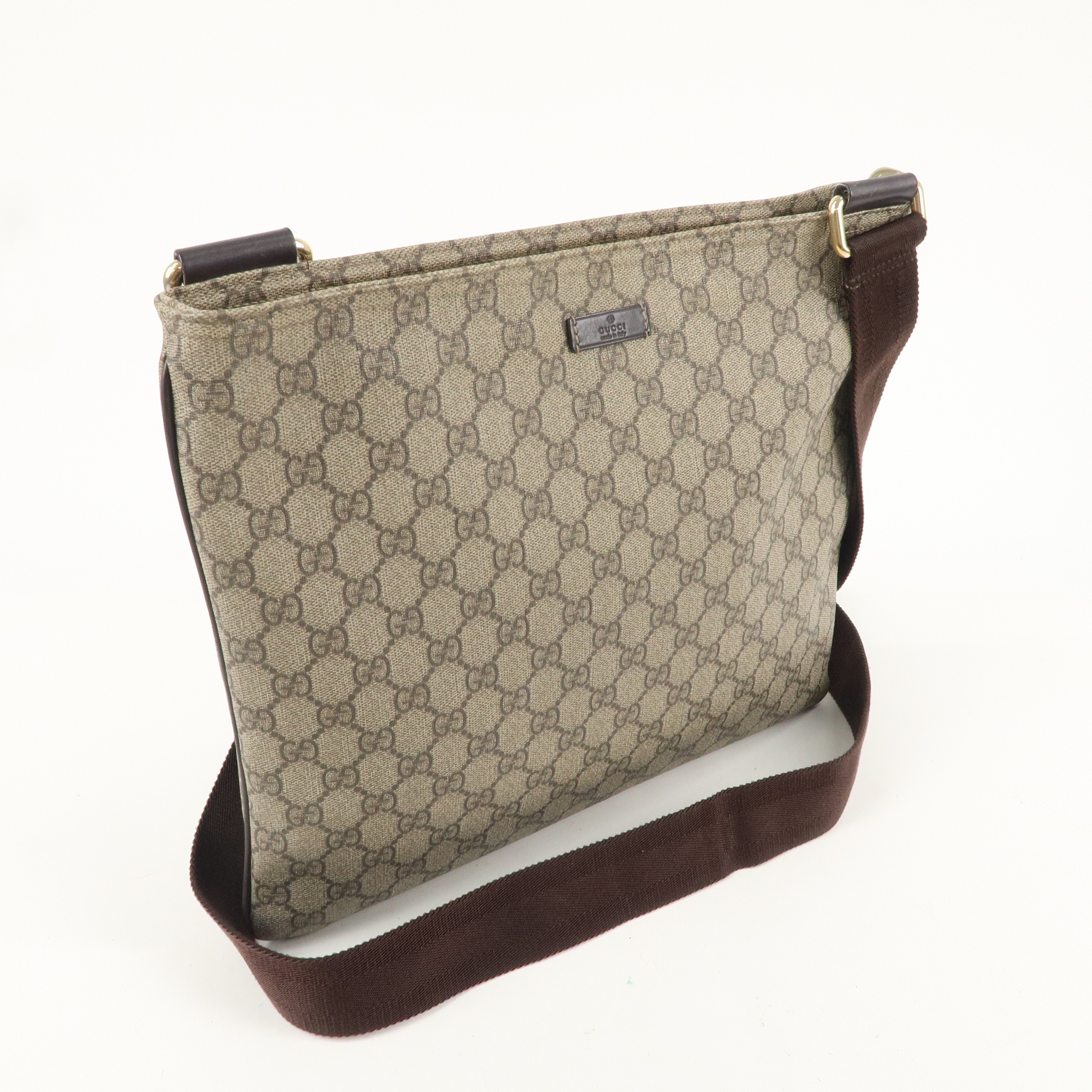 GUCCI GG Supreme Leather Shoulder Bag Beige Brown 201446