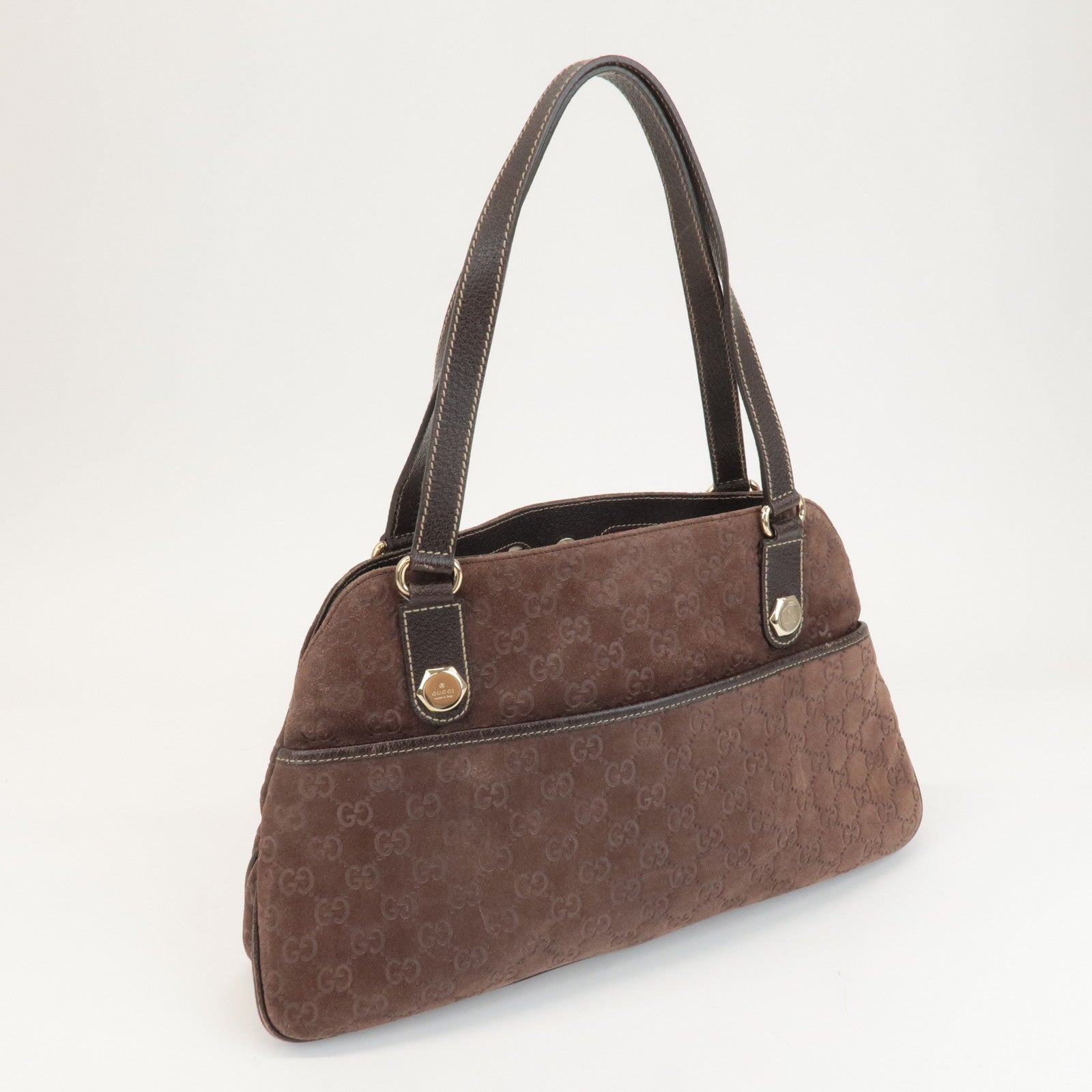 GUCCI GG Suede Tote Bag Hand Bag Brown 163288 Used