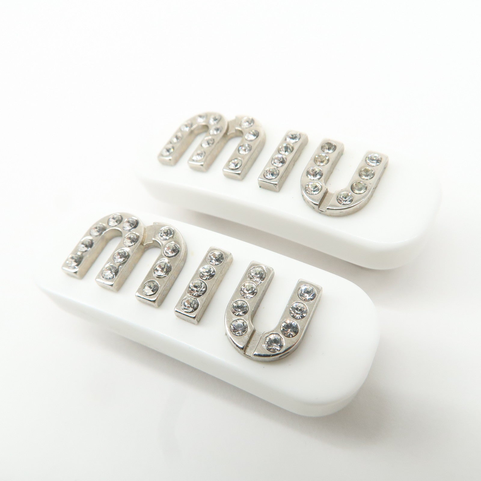 MIU MIU Plastic Rhine Stone Hair Clip White Silver