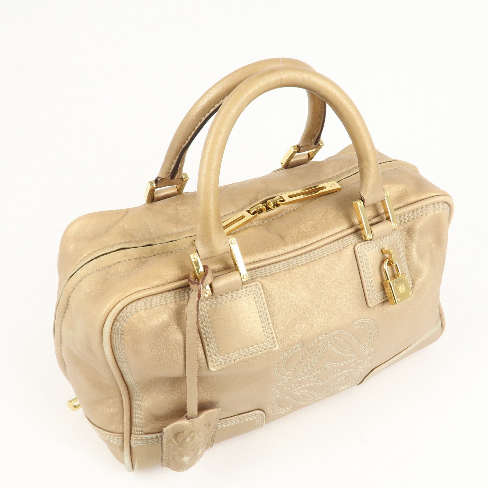 LOEWE Anagram Leather Amazona 28 Hand Bag Boston Bag Gold