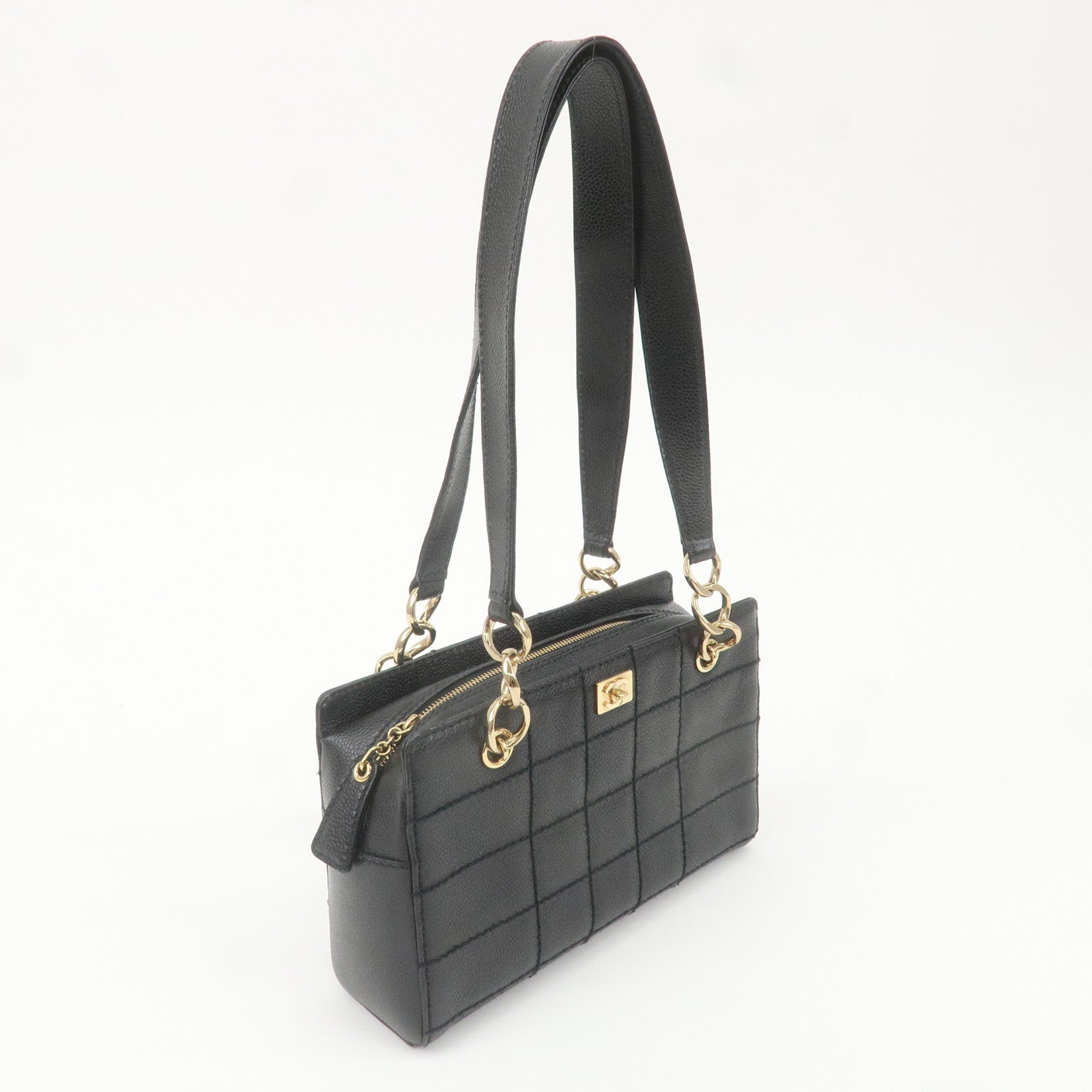 CHANEL Caviar Skin Chain Tote Bag Hand Bag Black