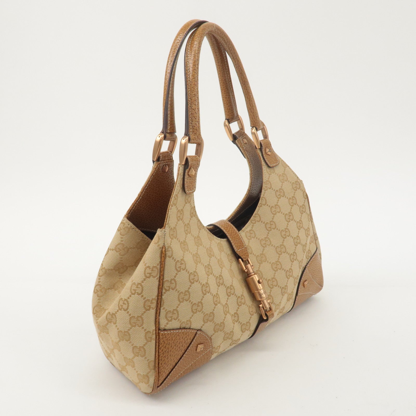 GUCCI New Jackie GG Canvas Leather Shoulder Bag Beige Brown 124407