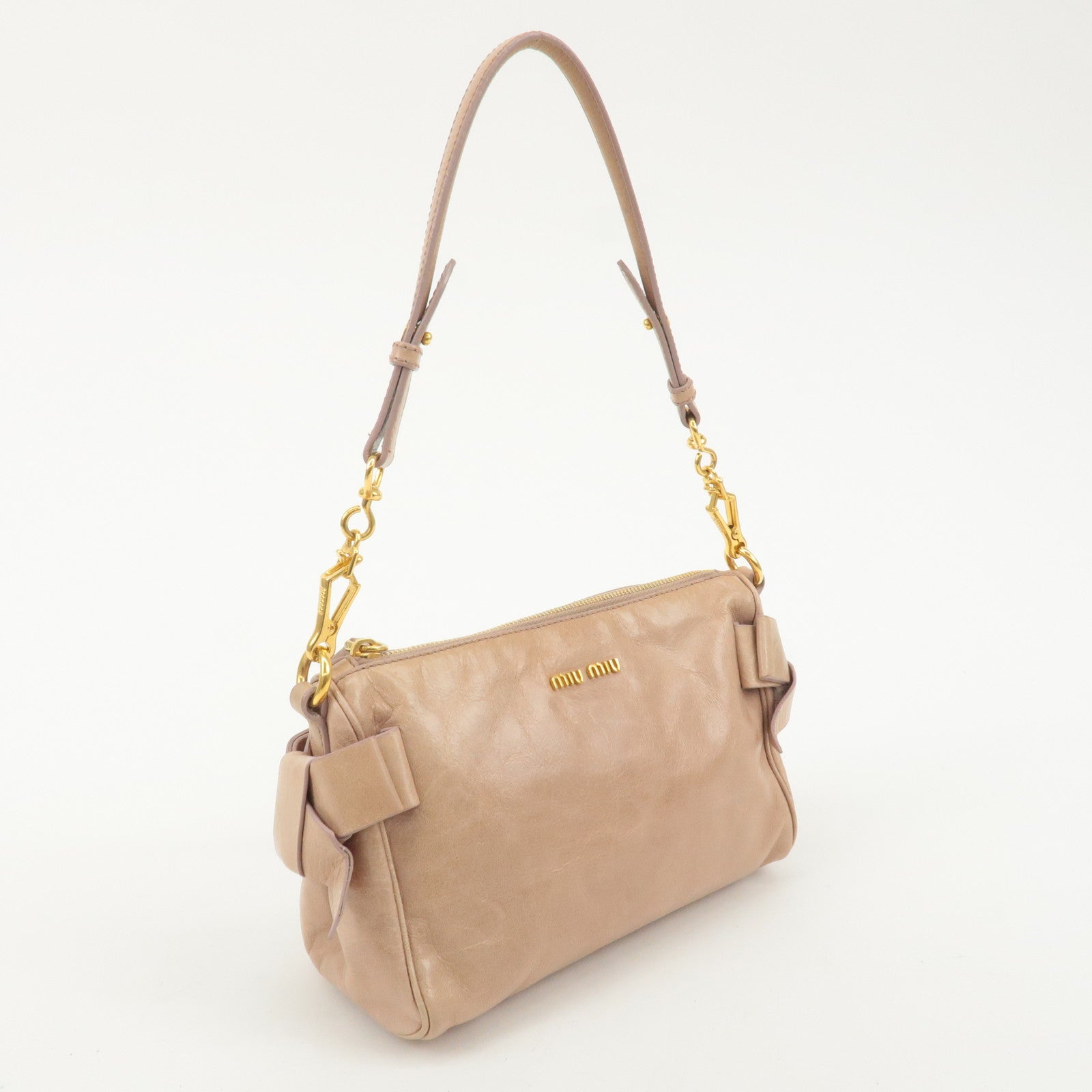 MIU MIU Leather Shoulder Bag Hand Bag Pink Beige