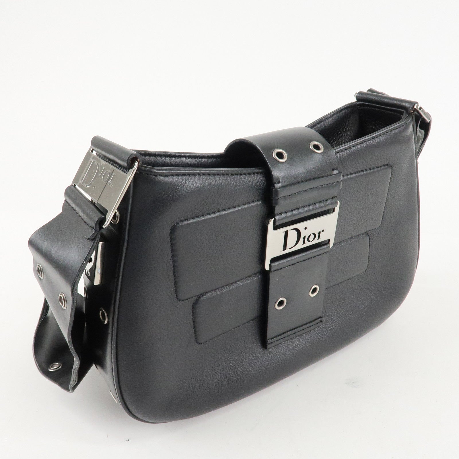 Chiristian Dior Leather Shoulder Bag Hand Bag Black Silver HDW Used