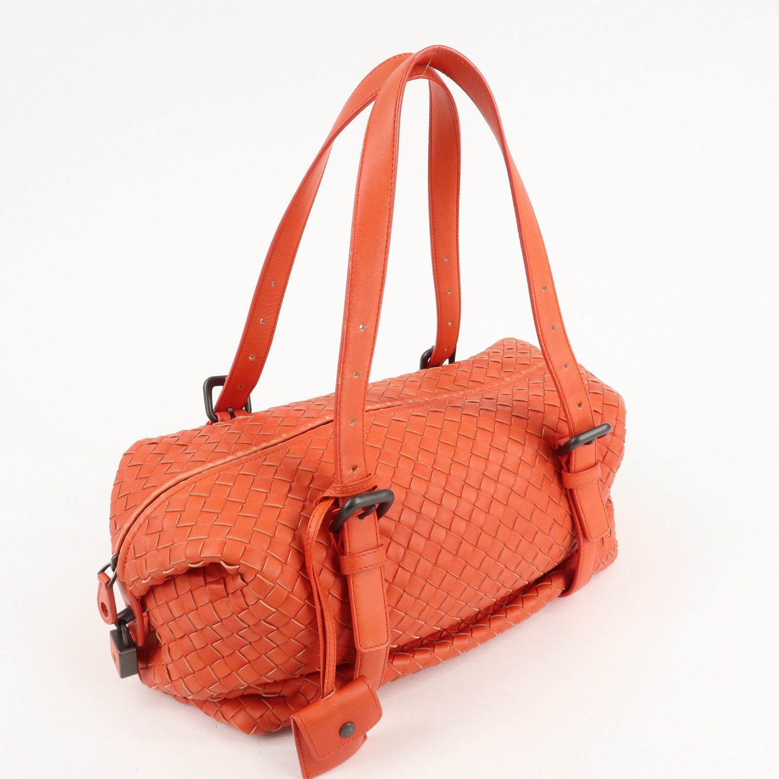 BOTTEGA VENETA Intrecciato Leather Boston Montaigne Bag Orange