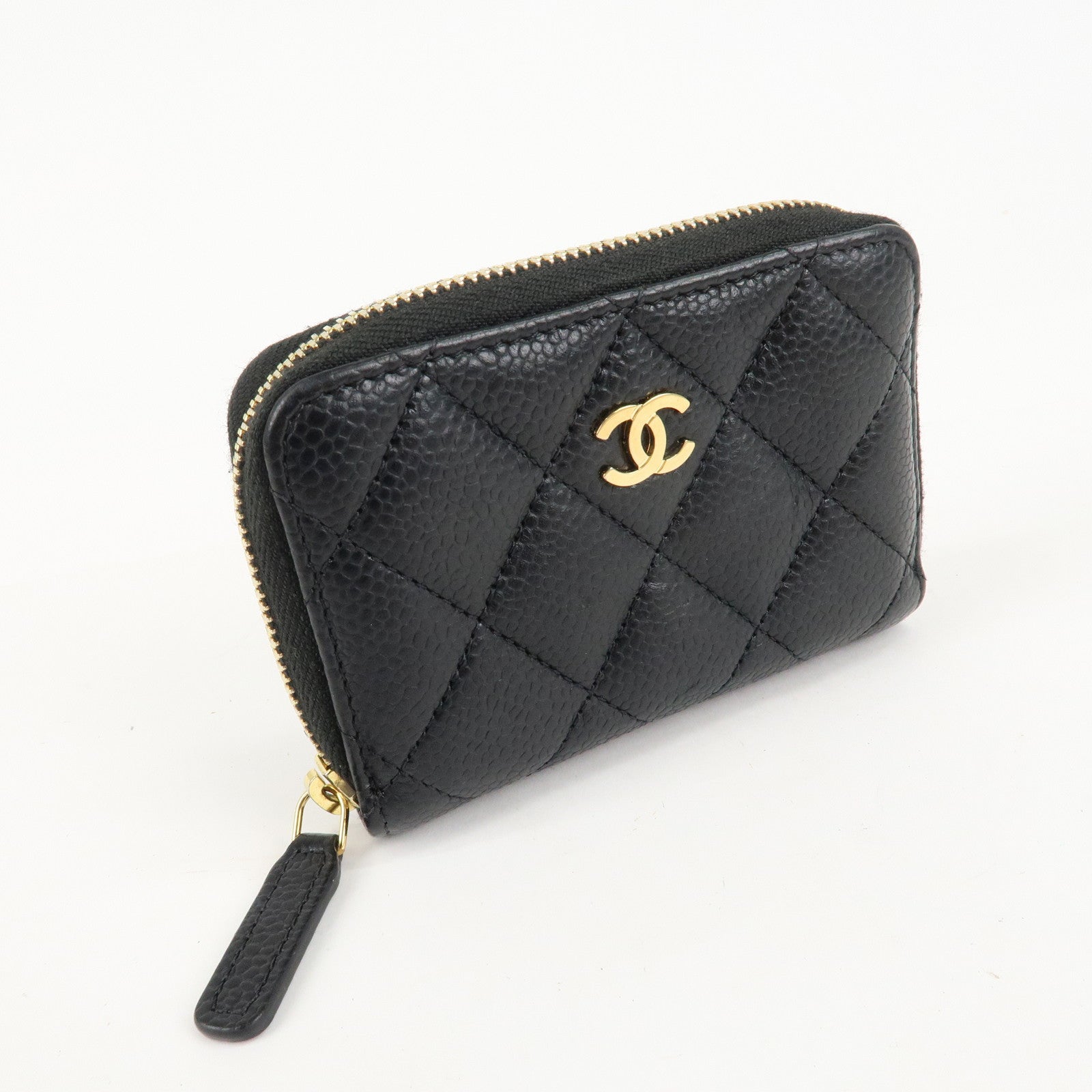 CHANEL Matelasse Caviar Skin Zipper Around Coin Case Black AP0216